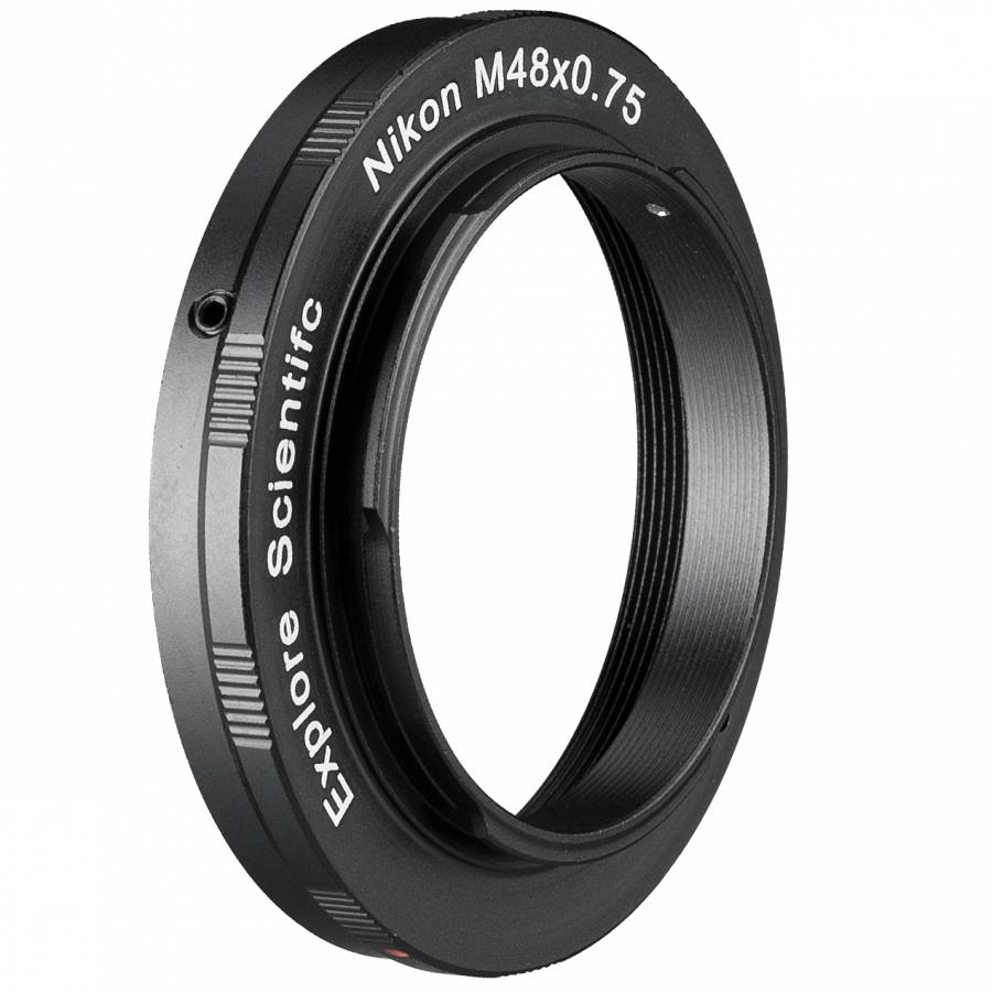 Angled view of the Nikon M48 camera ring showing its shallow 8mm profile