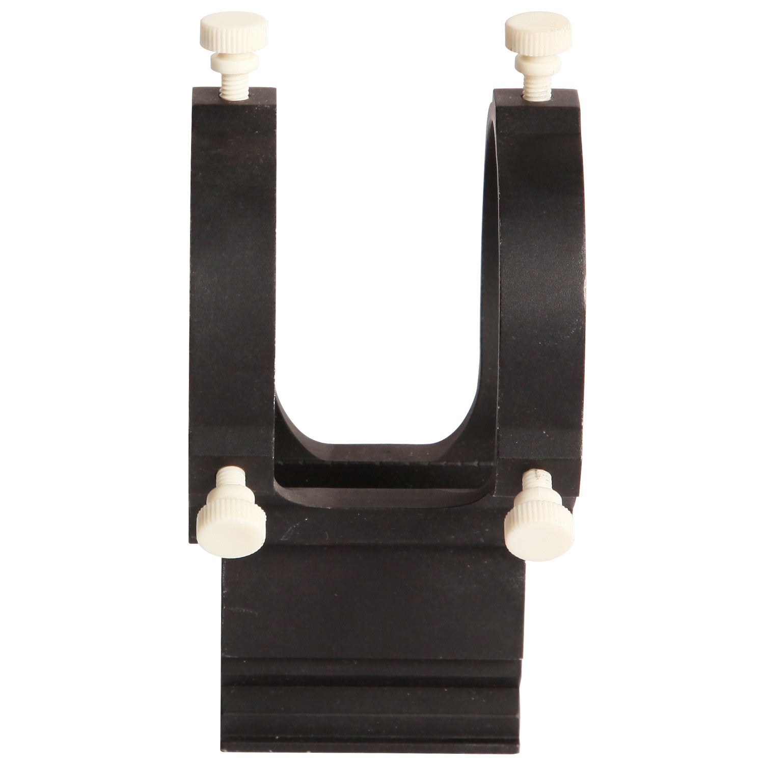 Explore Scientific high-profile finder scope bracket with two 50mm rings and large-head thumbscrews, shown against a white background.