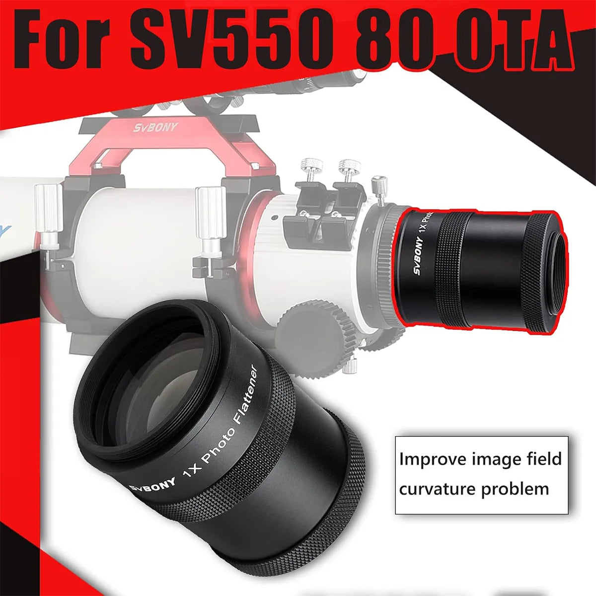 SVBONY SV209 1.0x field flattener for SV550 80 f/6 full-frame deep-sky astrophotography
