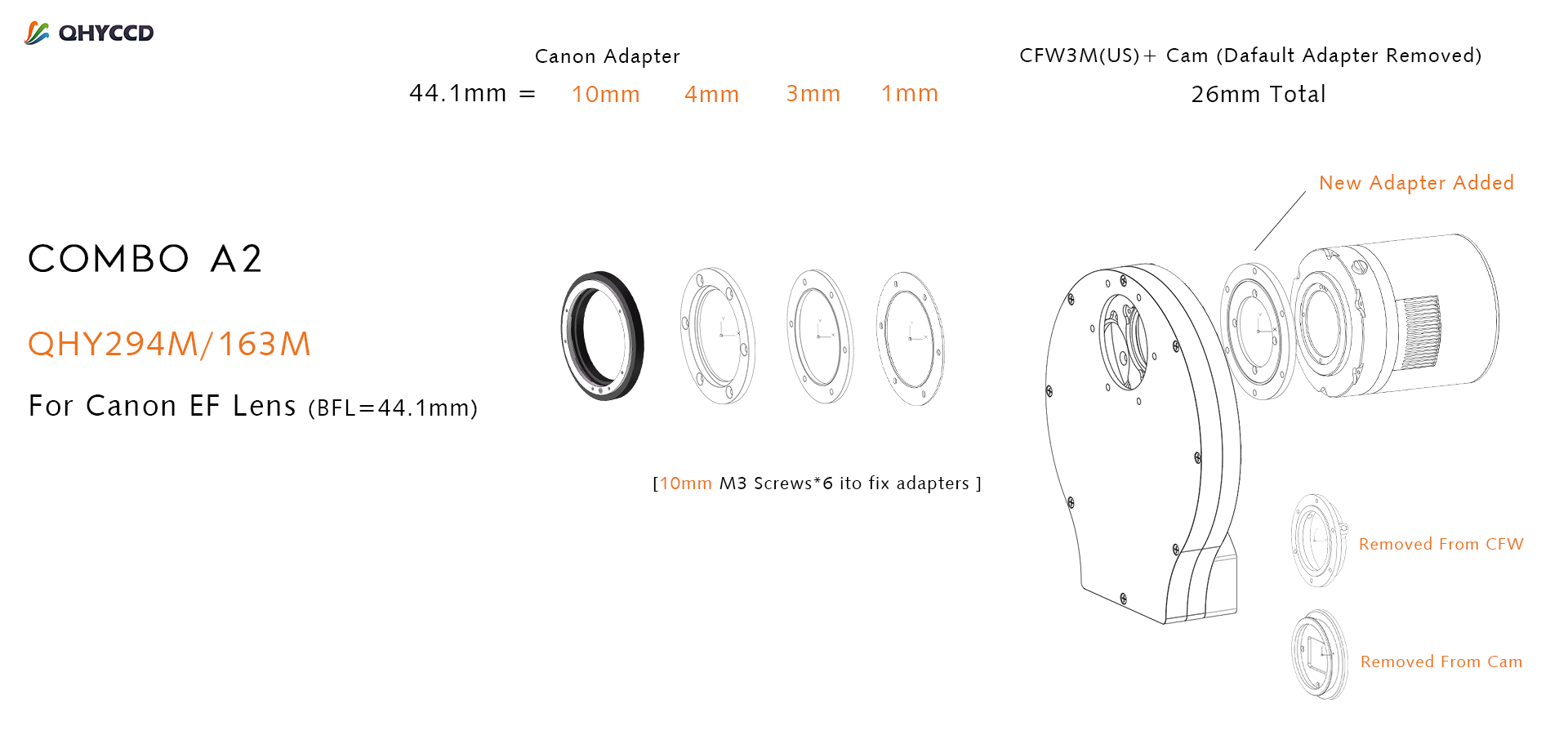 QHY Combo Kit A2 - Canon Lens adapter