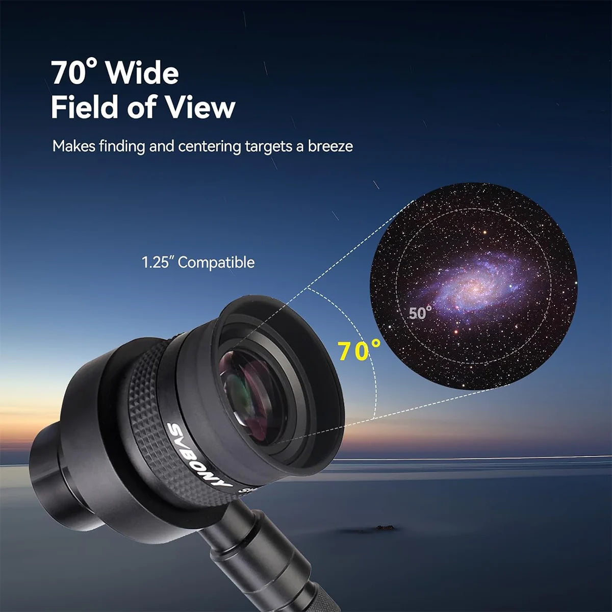 SVBONY SV152 20mm 70 degree 1.25 inch illuminated crosshair eyepiece for star centring and guiding