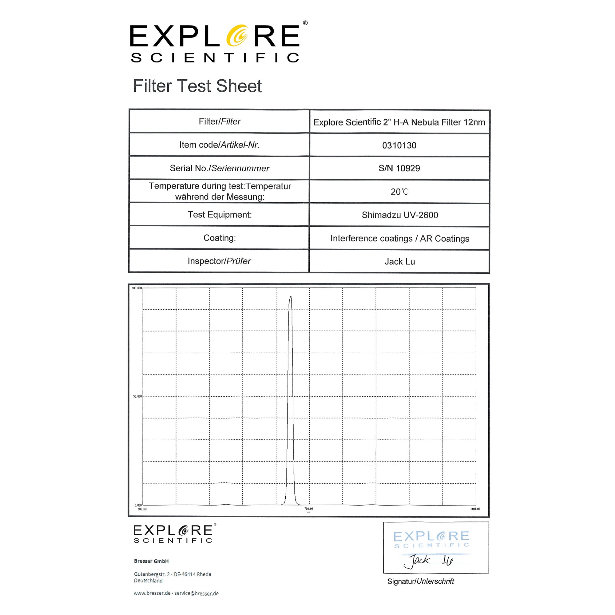 Further product view of the Explore Scientific 2-inch hydrogen-alpha 12nm narrowband nebula filter