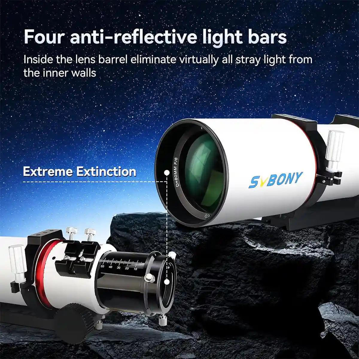SVBONY SV550 80mm f/6 triplet APO refractor telescope OTA for deep-sky imaging and travel observing