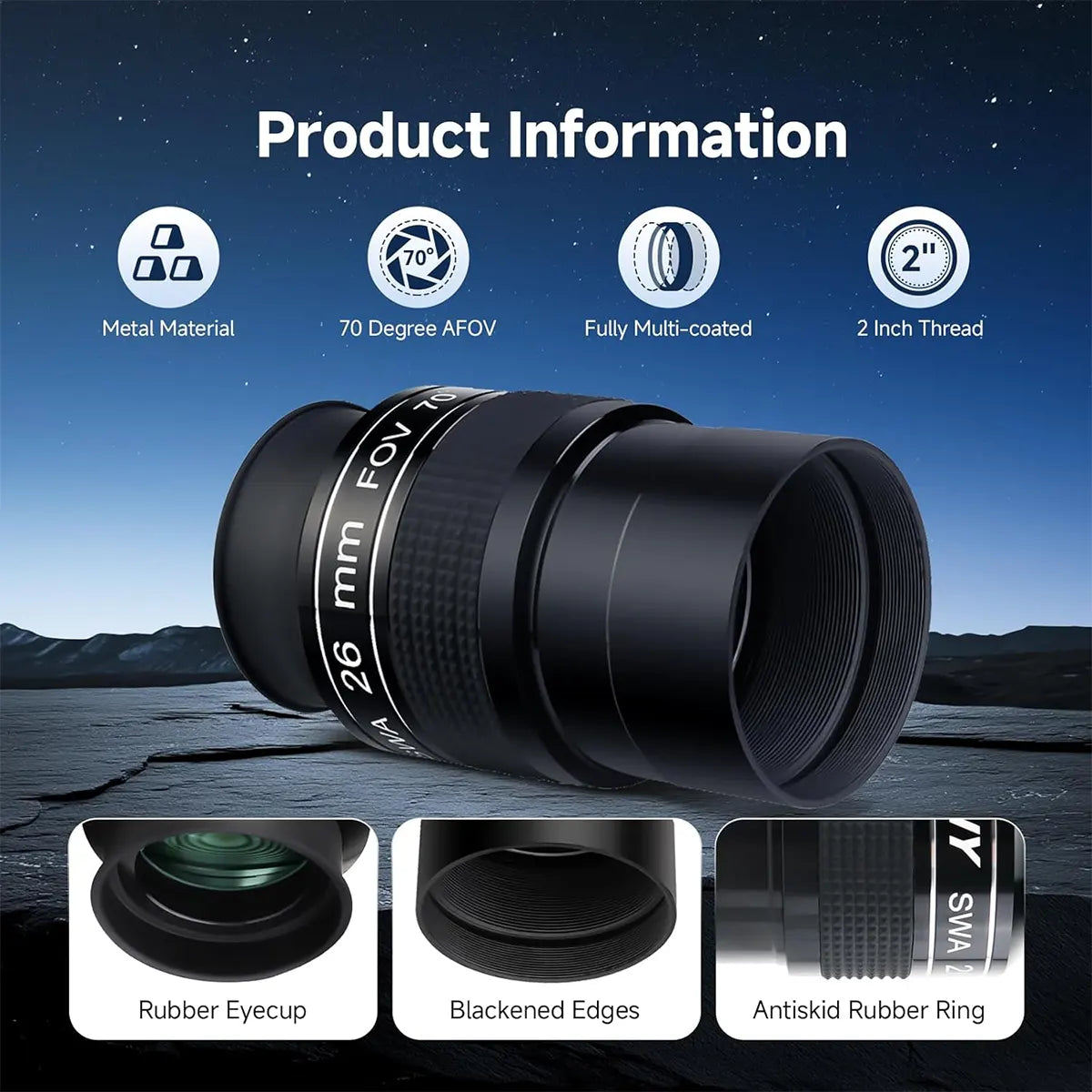 SVBONY SV154 2 inch 26mm 70 degree super wide angle eyepiece for low-power deep-sky observing
