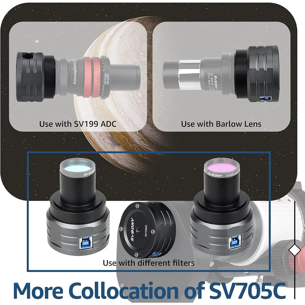 SVBONY SV705C colour planetary camera with Sony IMX585 sensor for planetary and lunar imaging