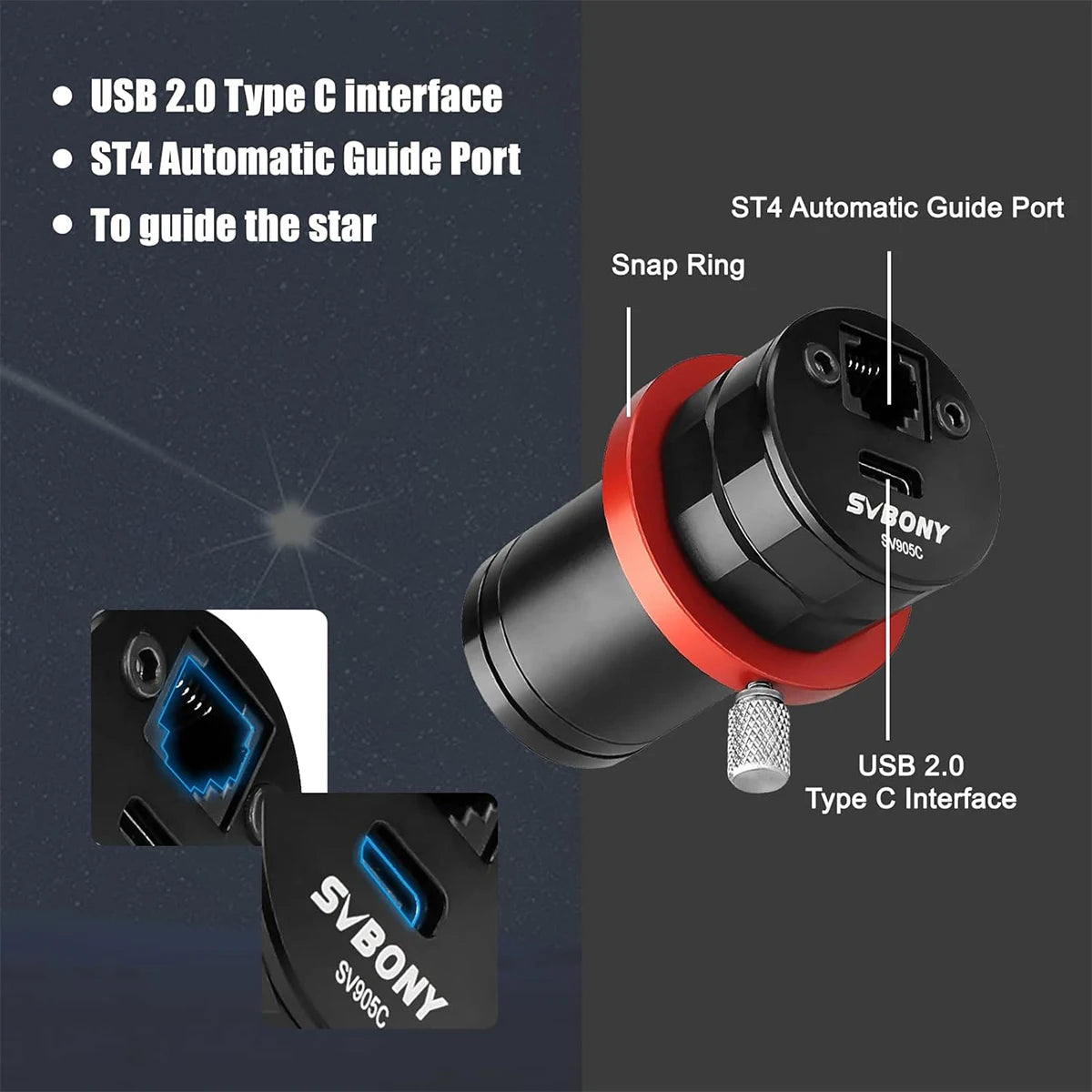 SVBONY SV905C 1.25 inch colour guide camera for autoguiding with guide scopes and off-axis guiders