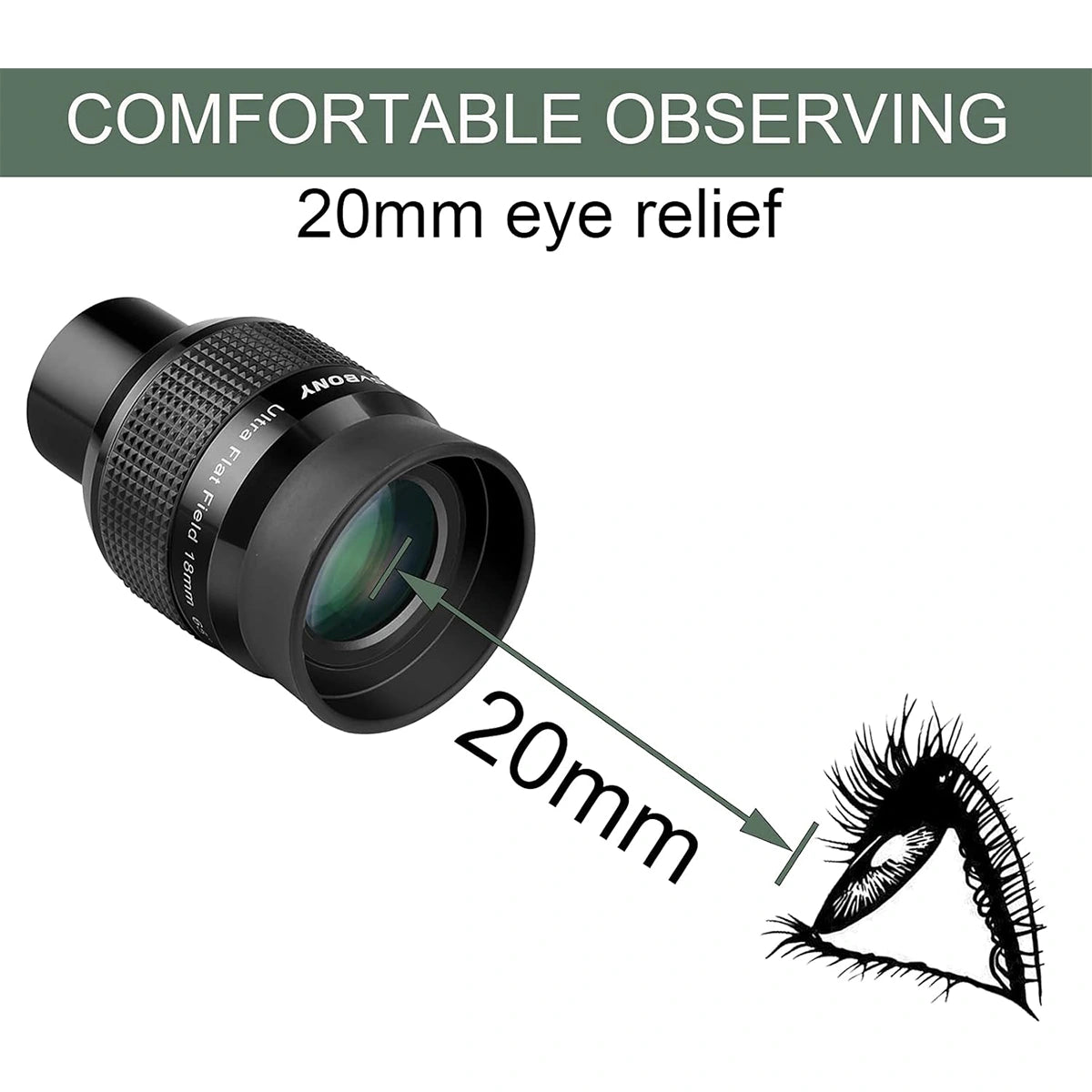 SVBONY SV190 18mm 1.25 inch ultra flat field eyepiece for wide deep-sky and lunar observing