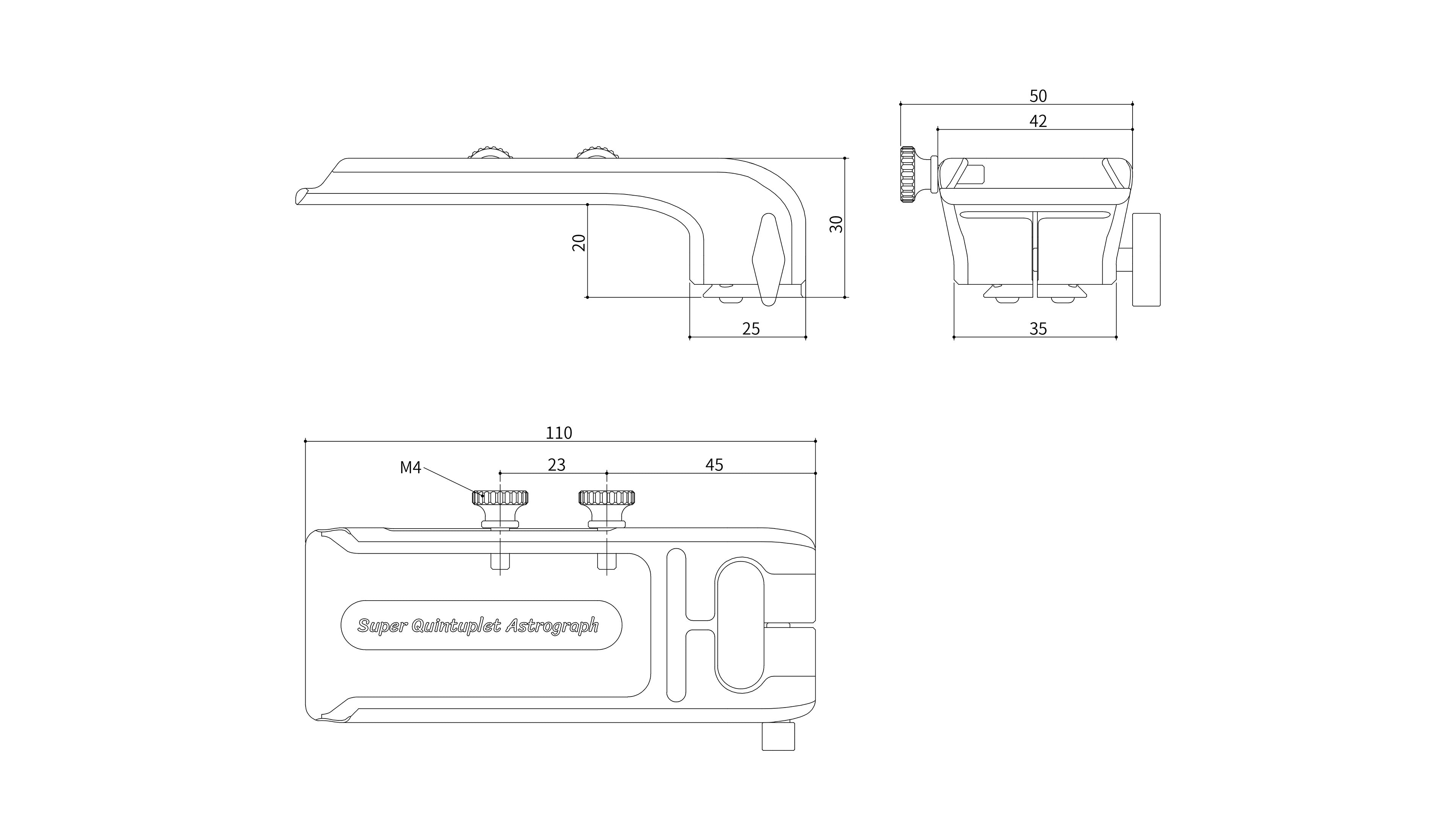 Askar SQA55 Quick-Release Handle Bar Product Size Diagram - 110mm overall length and mounting dimensions