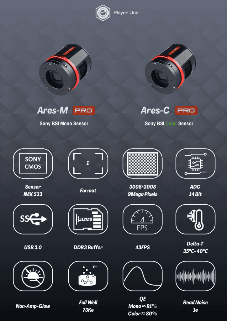 Player One Astronomy Ares-C Pro USB3.0 one-shot color cooled astronomy camera (IMX533) for deep-sky astrophotography