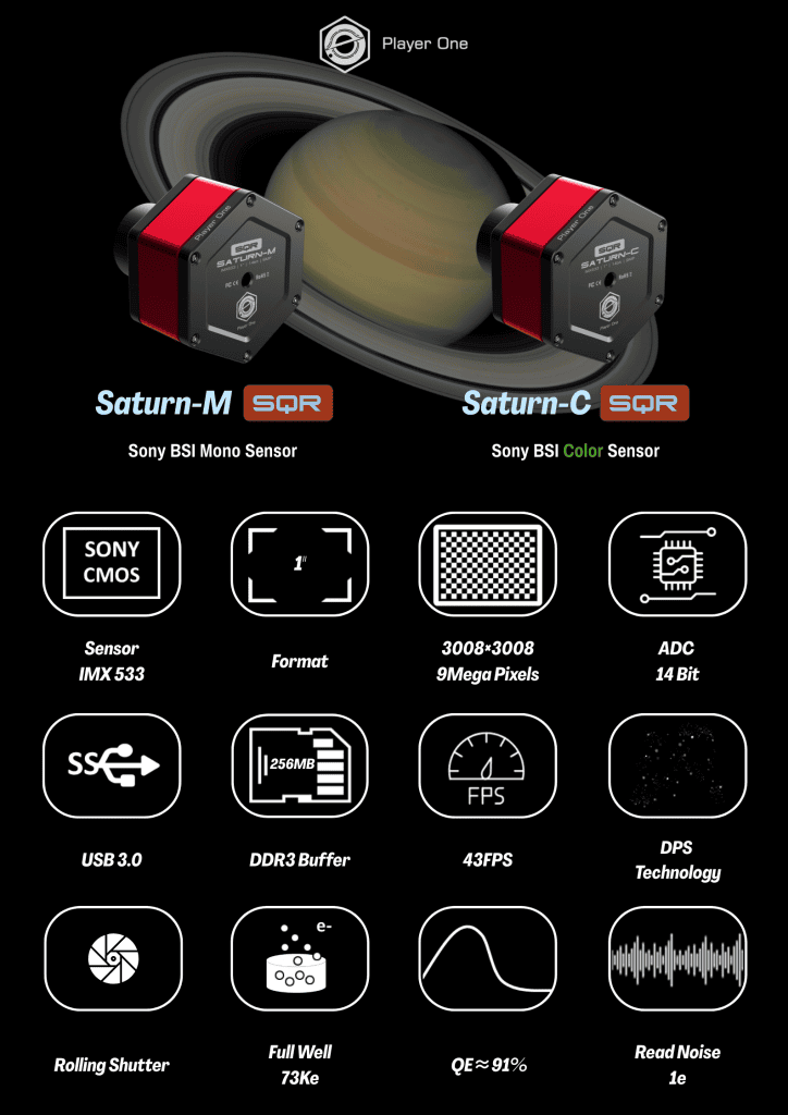 Player One Saturn-C SQR IMX533 USB3.0 colour square-sensor planetary camera for lunar and planetary imaging