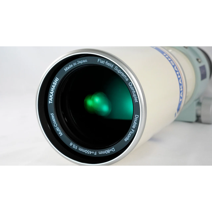 Takahashi FSQ-80FC 80mm f/5.6 quintuplet astrograph refractor optical tube with camera attached