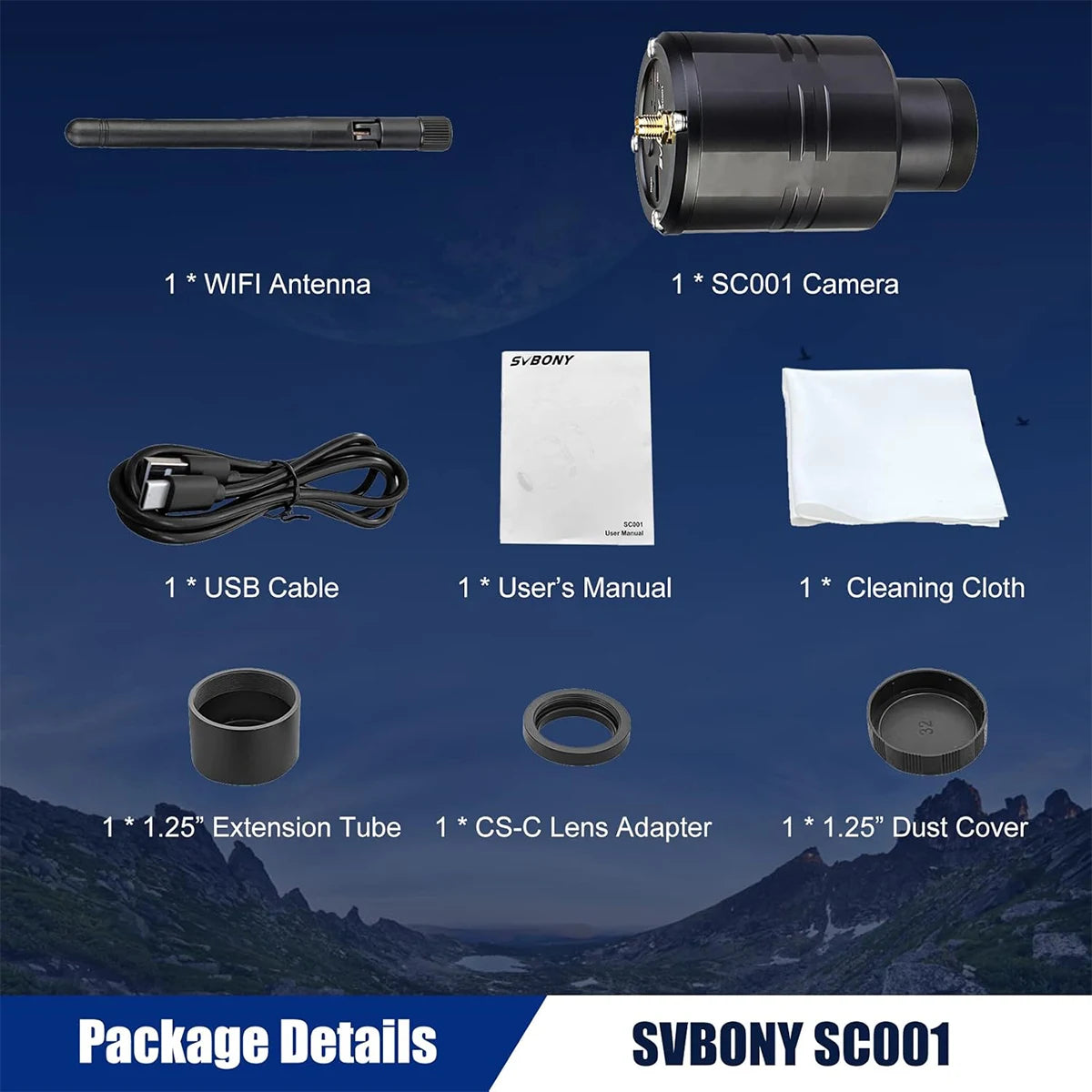 SVBONY SC001 WiFi camera for 1.25 inch spotting scopes and telescopes for digiscoping and lunar imaging