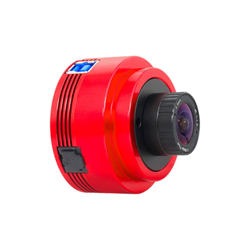 ZWO ASI676MC all-sky colour camera rear view showing USB 3.0 Type-B port and ST4 guide port