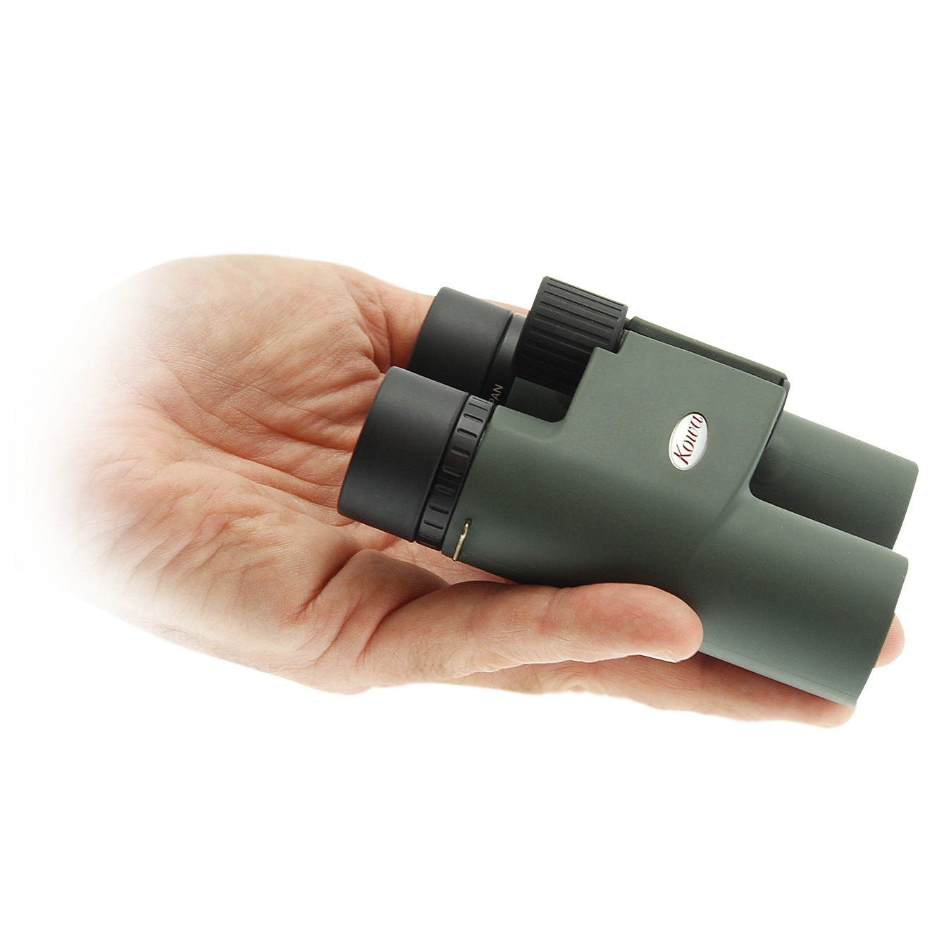 Kowa BD25 8x25 compact binocular held in hand