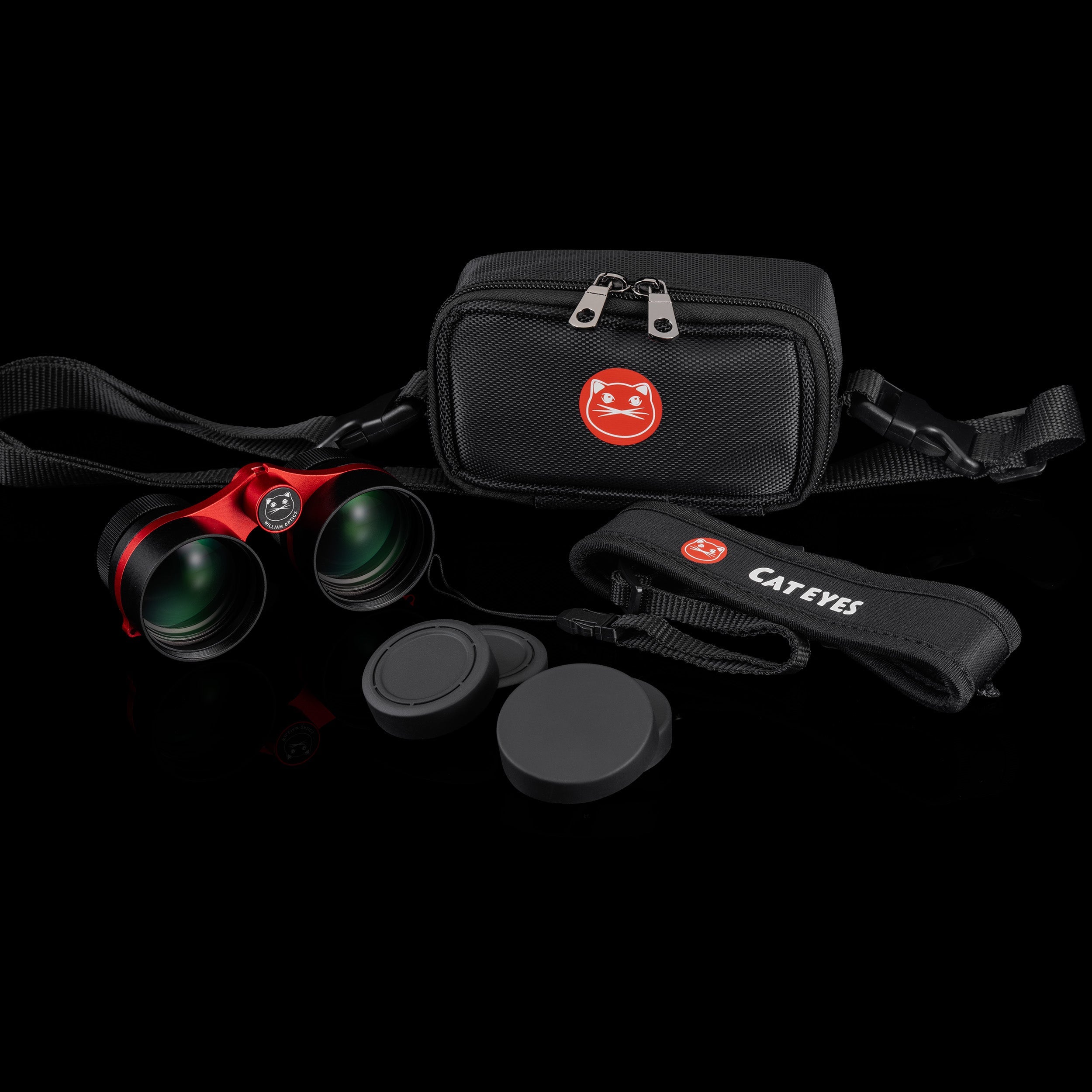 William Optics Cat Eyes 2x42 binoculars - side profile view highlighting objective lenses and rubber eyepiece rings