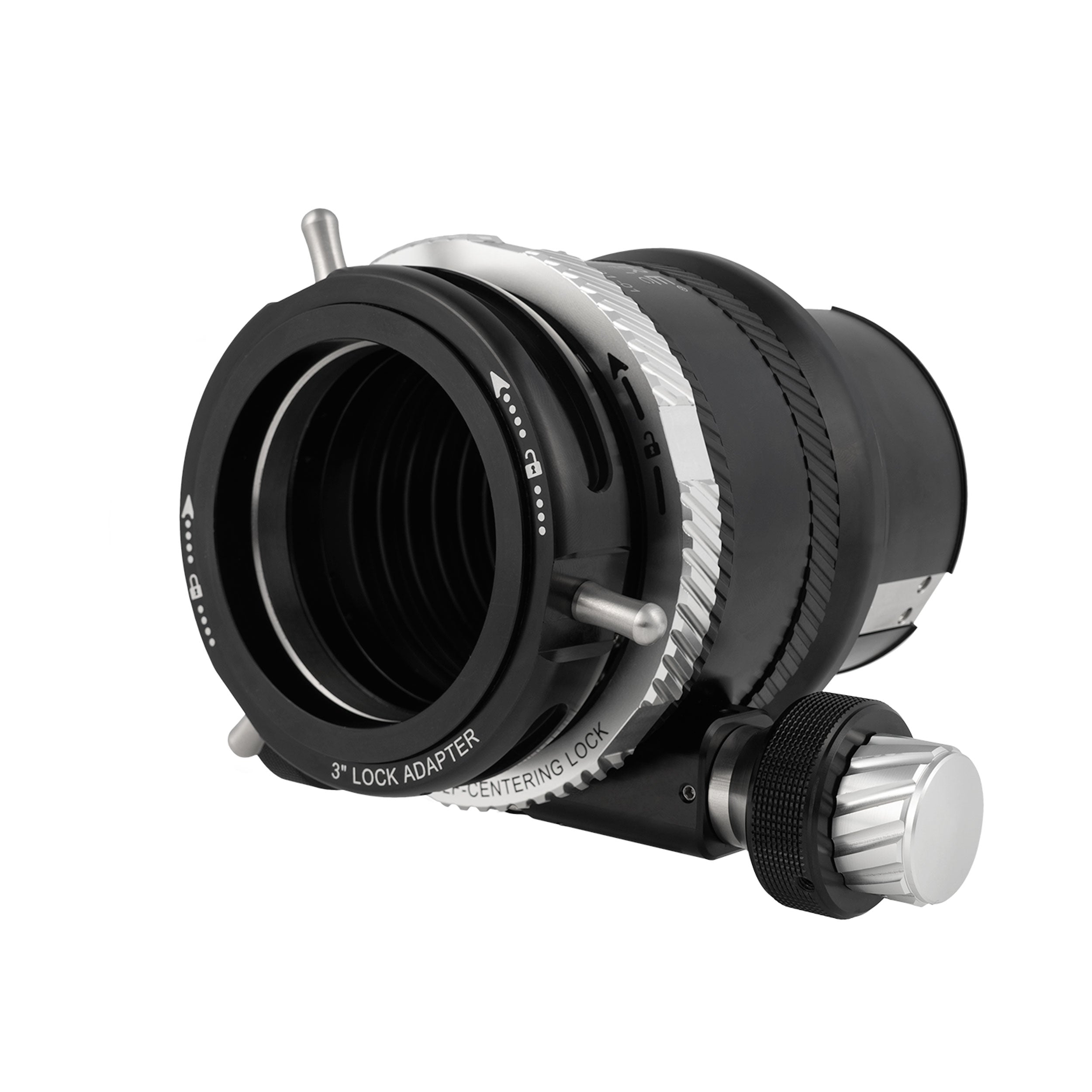 3-inch self-centering focuser showing 9:1 dual-speed focus knobs