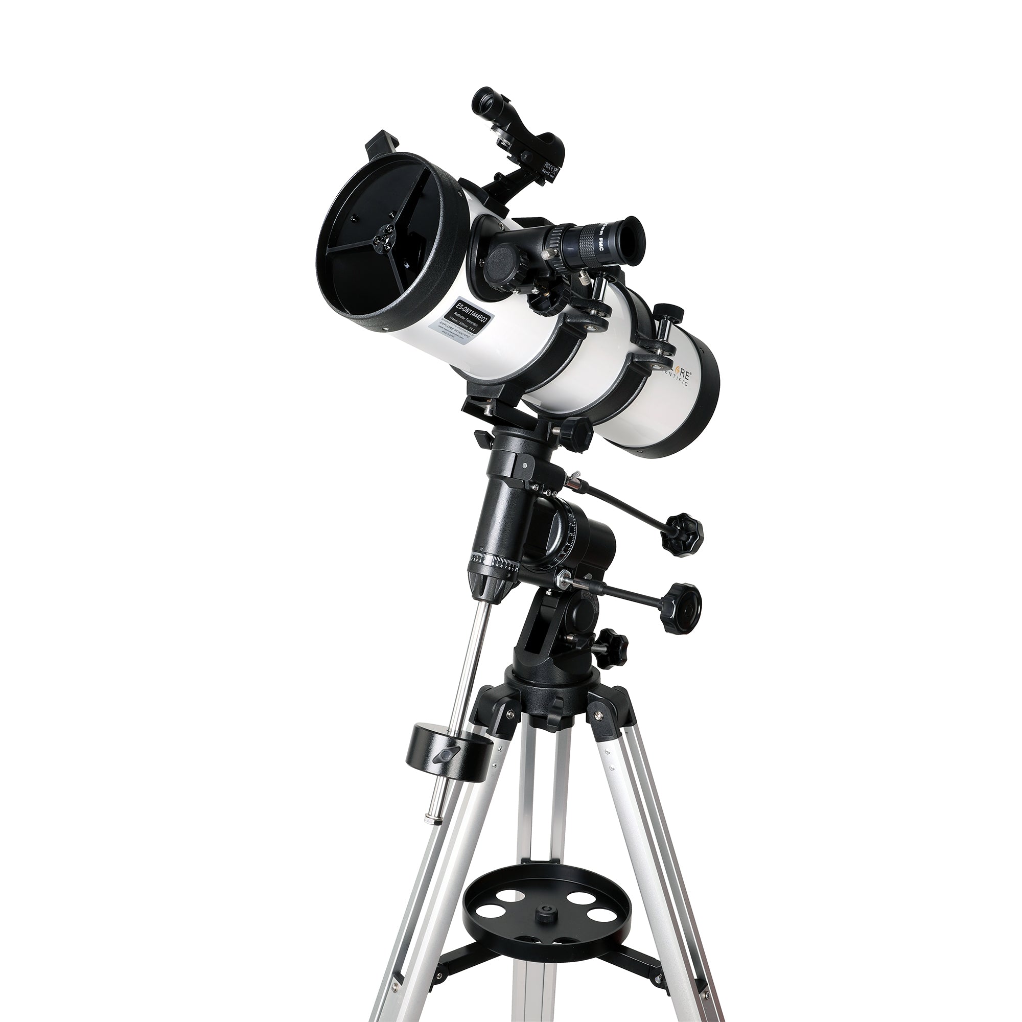 114mm Newtonian reflector showing focuser and red dot finder