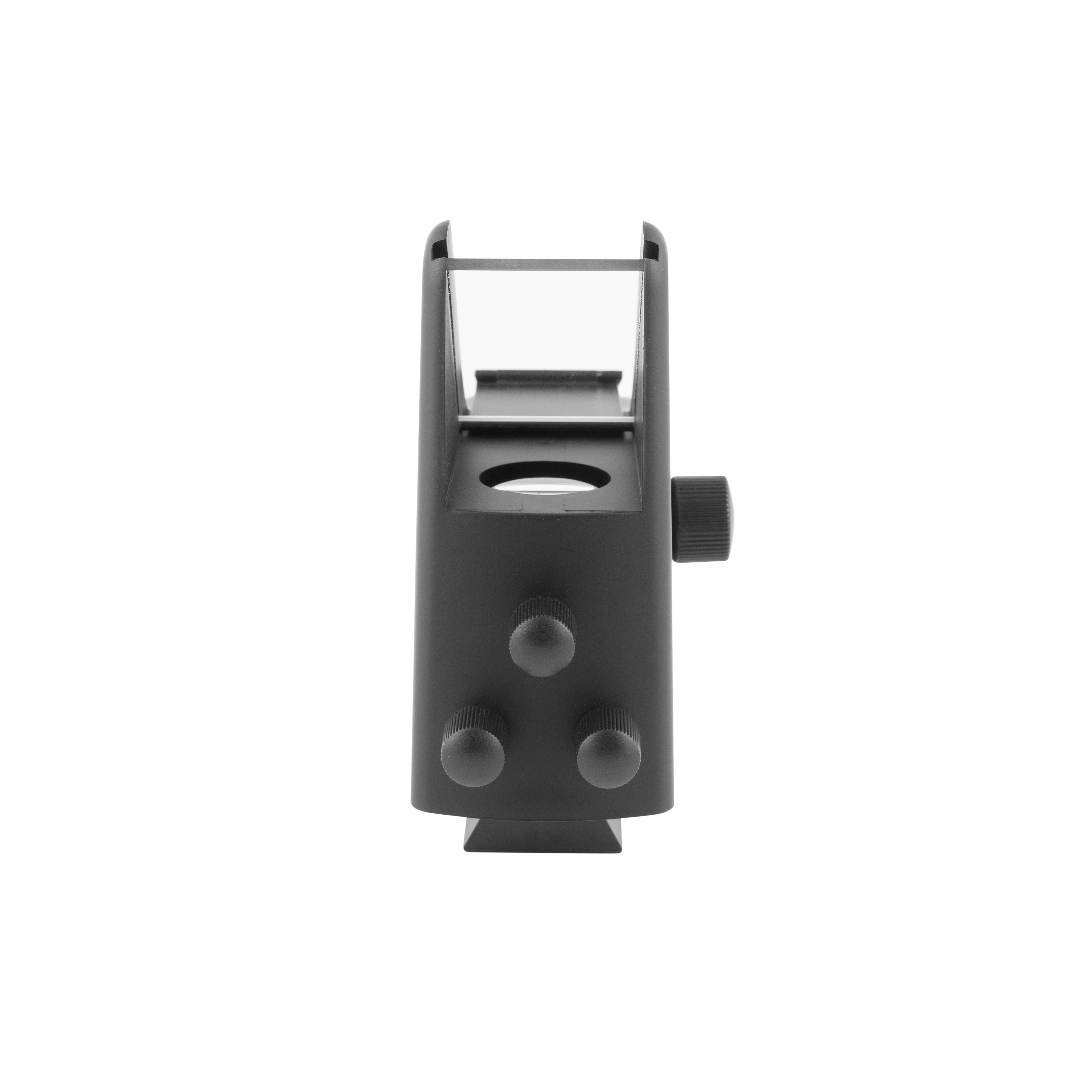Further view of the Explore Scientific ReflexSight showing the rear parallax adjustment knobs and battery compartment area.