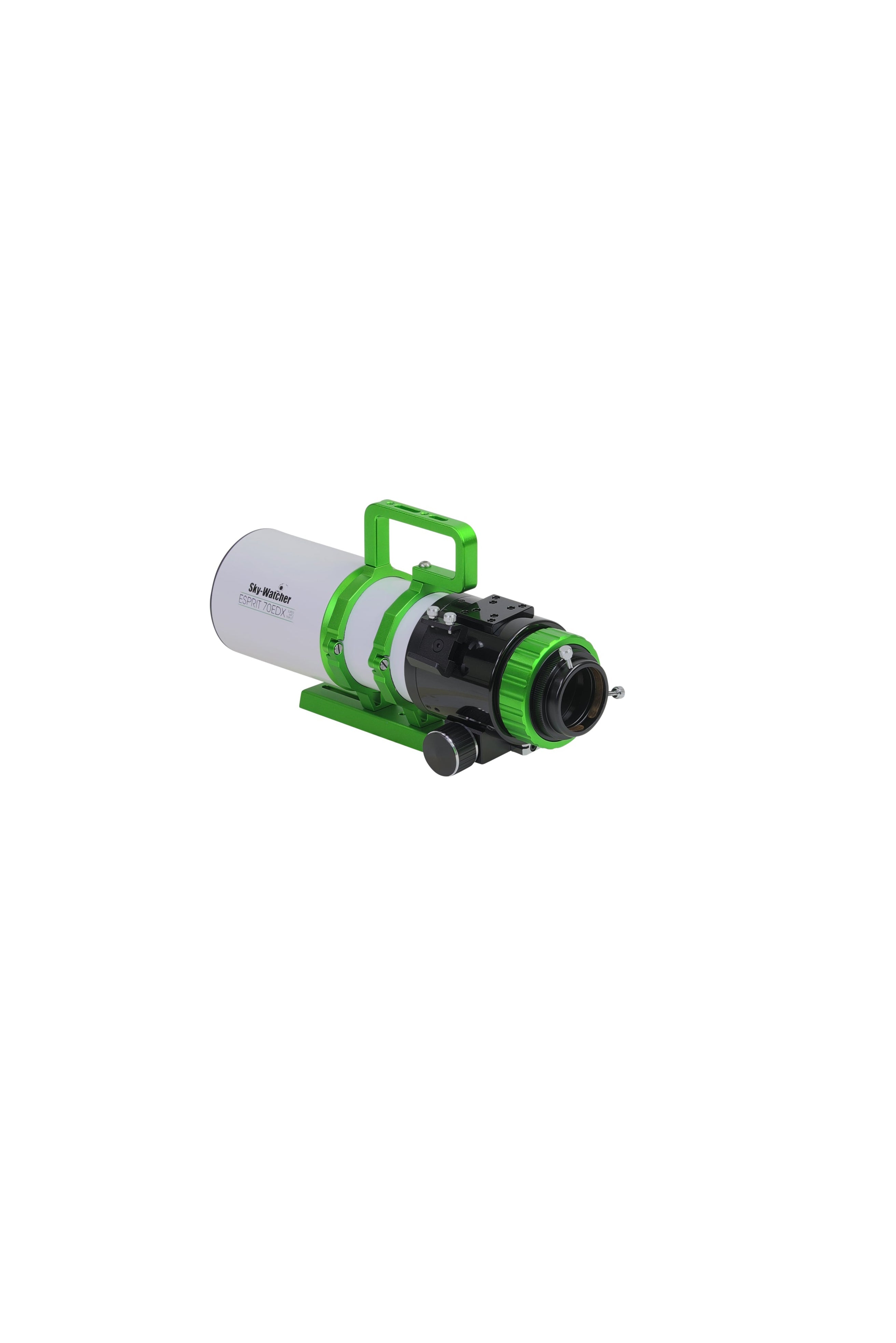 Sky-Watcher Esprit 70EDX super apo triplet refractor, rear left view of focuser and Camera Angle Adjuster, astrophotography telescope