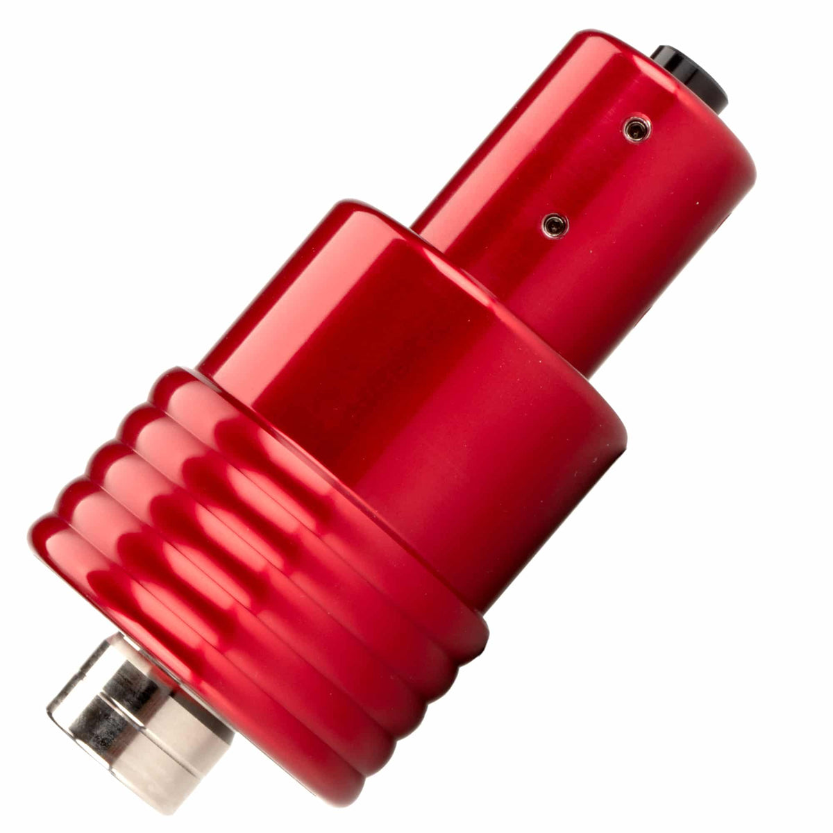 Side profile of the Farpoint 650nm laser collimator showing the red anodized single-piece machined aluminum body and eight-screw alignment system