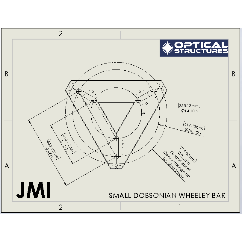 JMI Triangle-Style Wheeley Bar — Dobsonian Dolly for 8″, 10″ & 12″ Telescopes