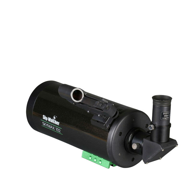 Sky-Watcher Skymax 102 Maksutov-Cassegrain optical tube, left rear view, compact catadioptric telescope for lunar observing