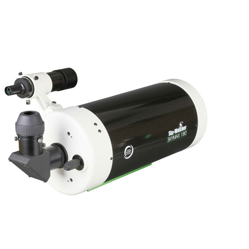 Sky-Watcher Skymax 180 Maksutov-Cassegrain optical tube assembly, right rear view, 180mm f/15 telescope for lunar and planetary observing and imaging