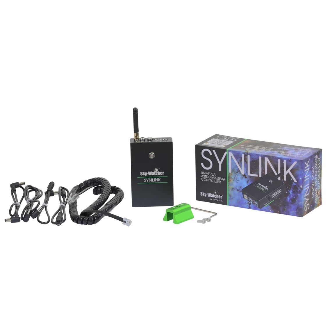 Sky-Watcher SynLink Universal Astroimaging Controller front view, all-in-one imaging controller for astrophotography rigs