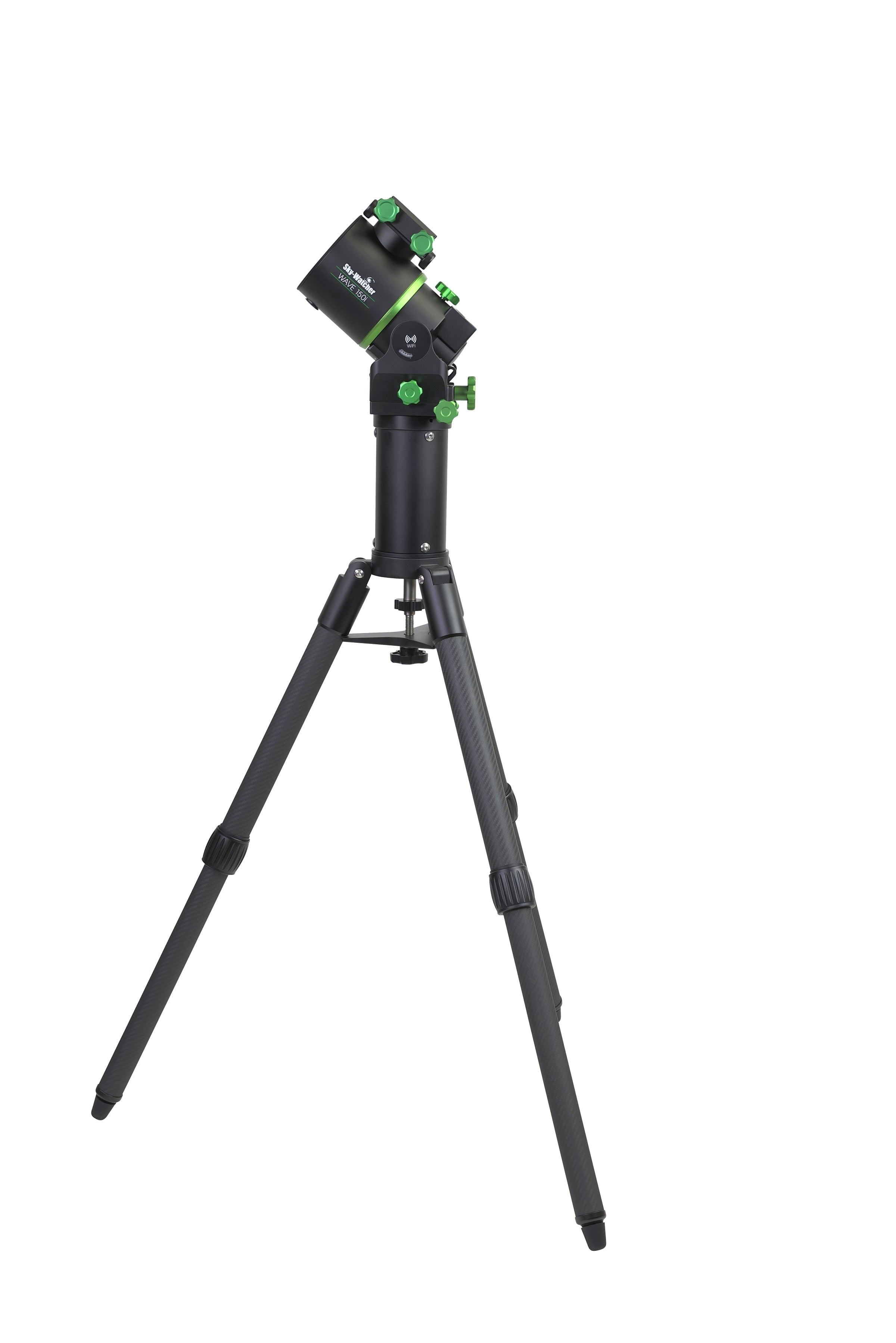 Sky-Watcher Wave 150i Pro strain wave mount on pier extension, left profile, equatorial mode for astrophotography