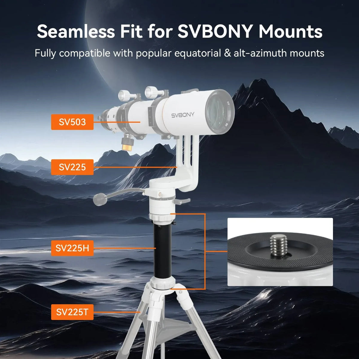 SVBONY SV225H 240mm aluminium tripod riser for alt-azimuth telescope mounts