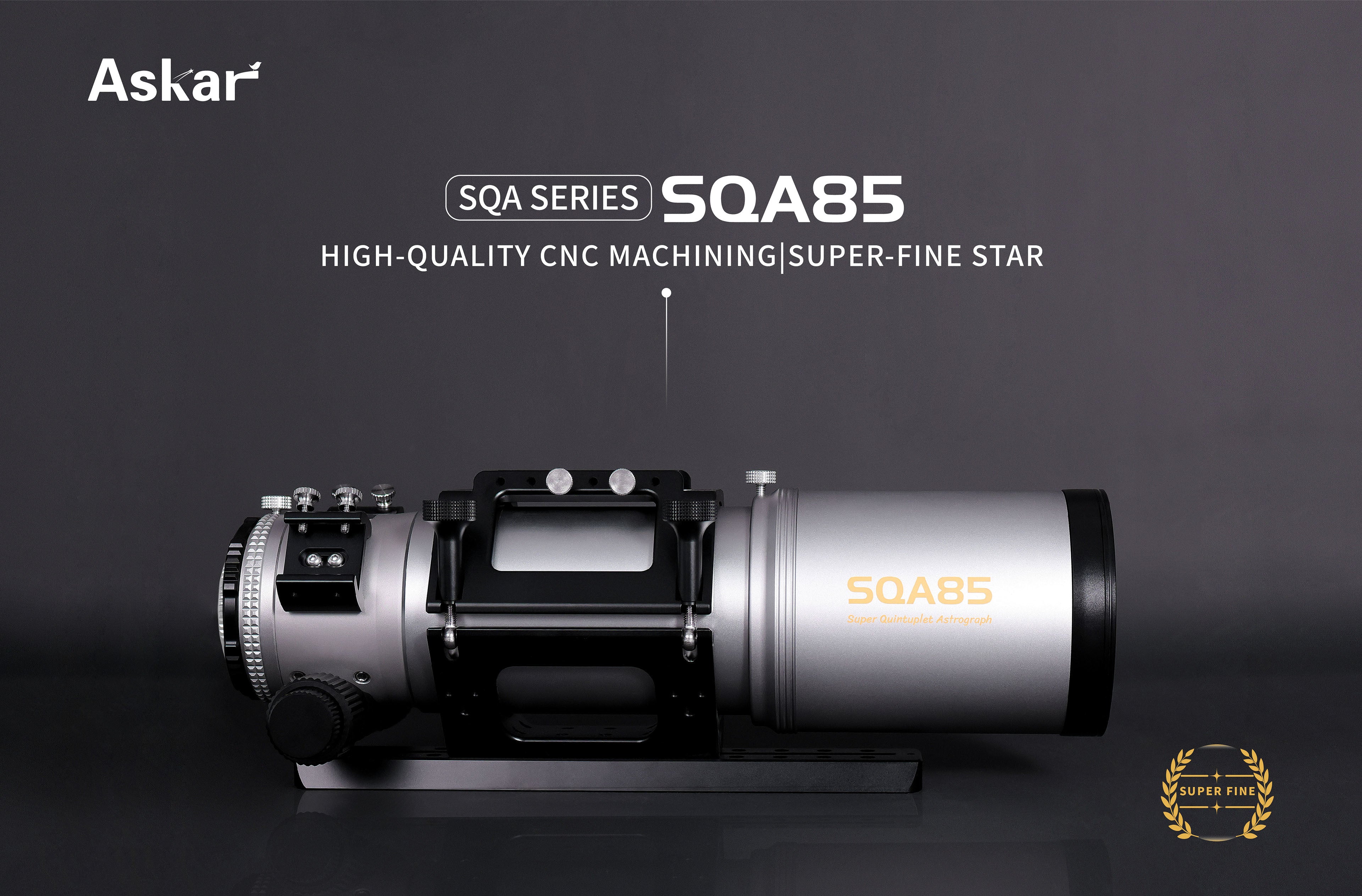 Askar SQA85 - product overview showing full OTA with tube rings and dovetail plate