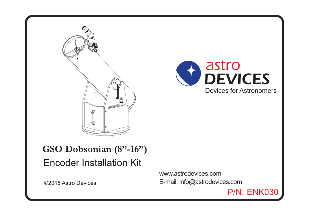 Astro Devices GSO Orion Dobsonian encoder kit with spring tensioners box label