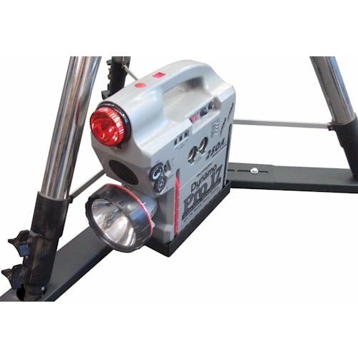 JMI Wheeley Bar Battery Pack Holder installed on a Universal Wheeley Bar frame with battery pack in place
