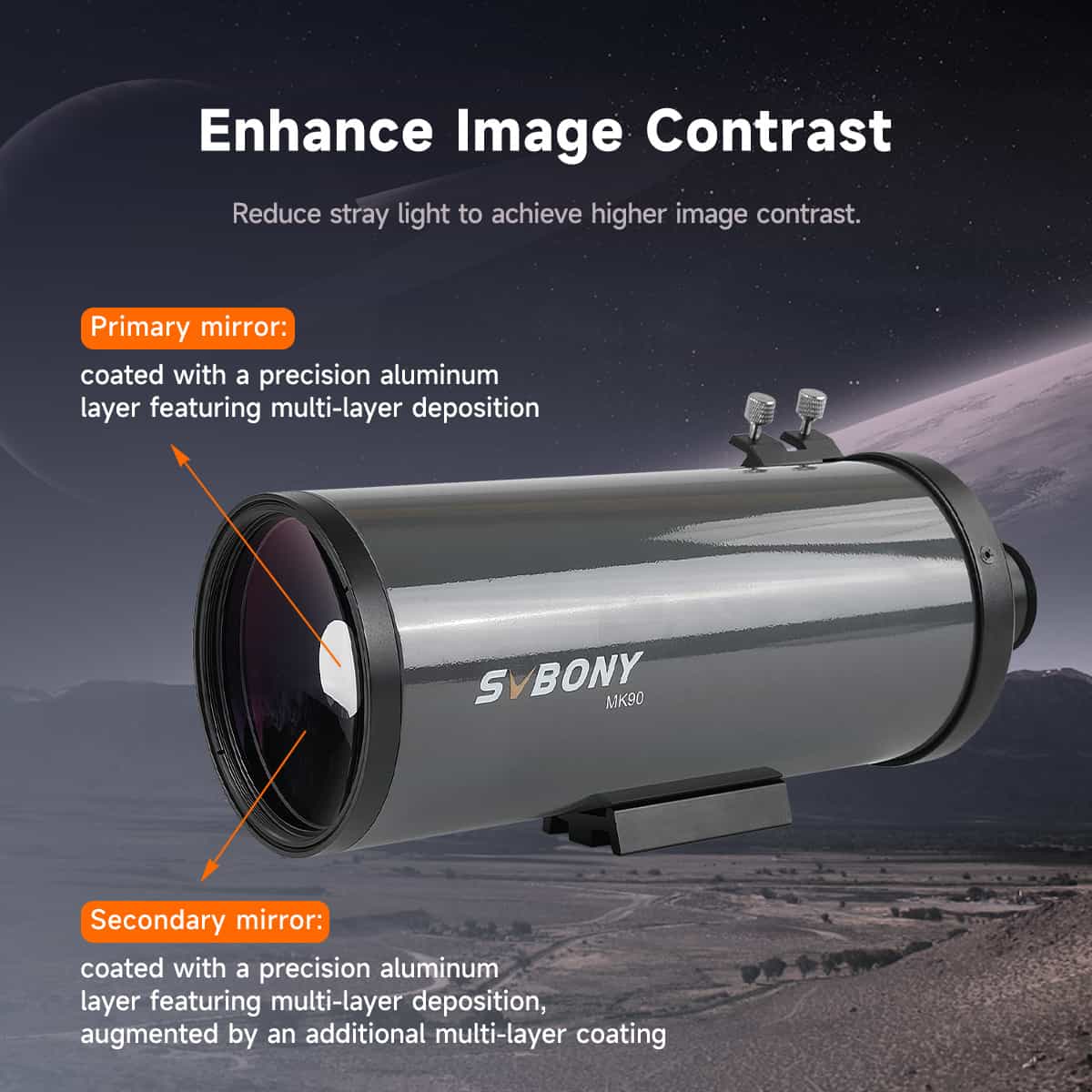 SVBONY MK90 90mm Maksutov-Cassegrain telescope OTA for double-star observing