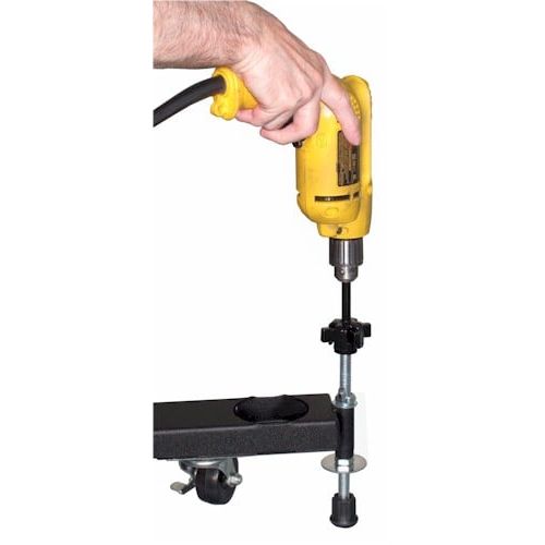 JMI Speed Dial Drill Adapter claws gripping a Wheeley Bar leveling screw knob