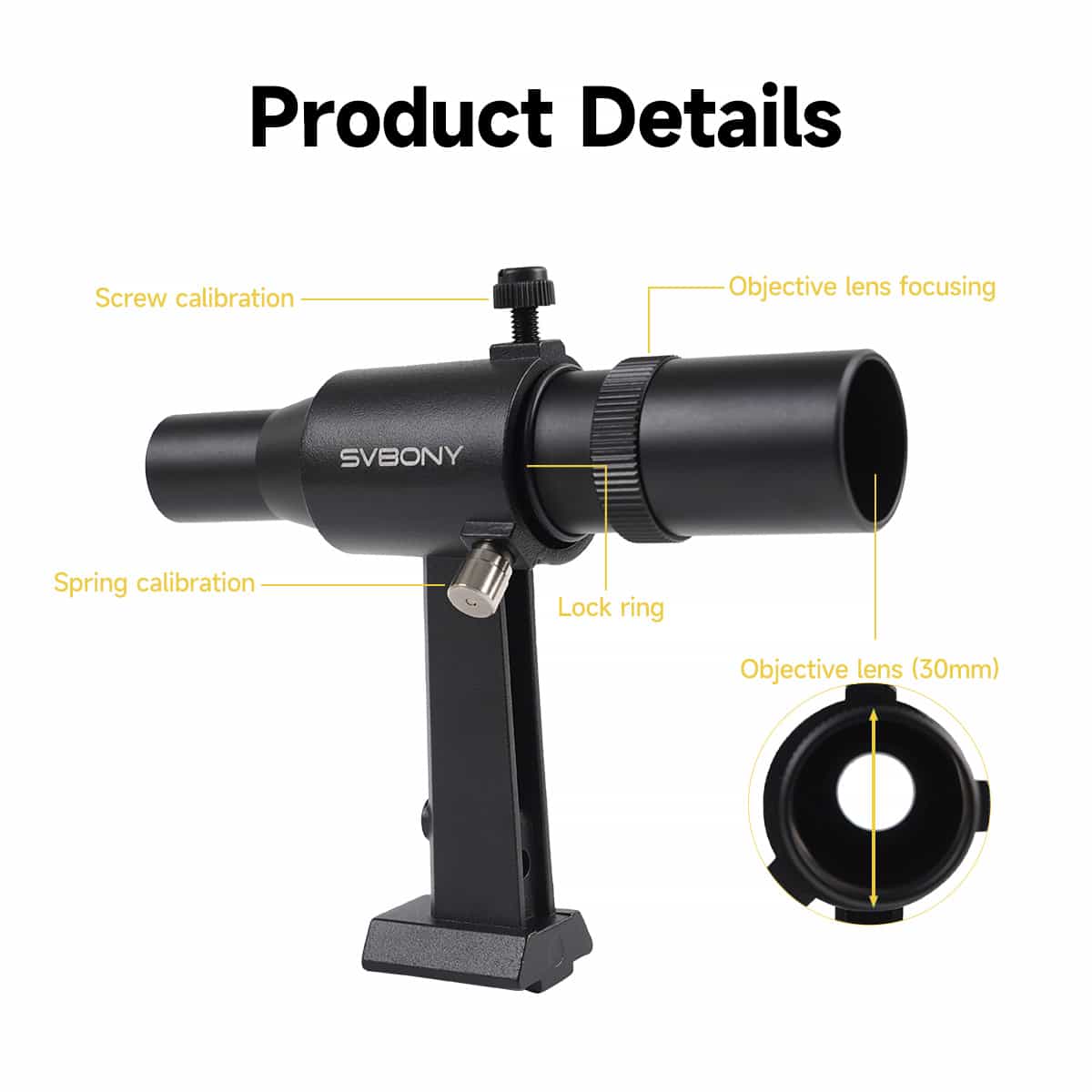 SVBONY SV182 6x30 straight-through correct-image finder scope with bracket for telescope alignment and star hopping
