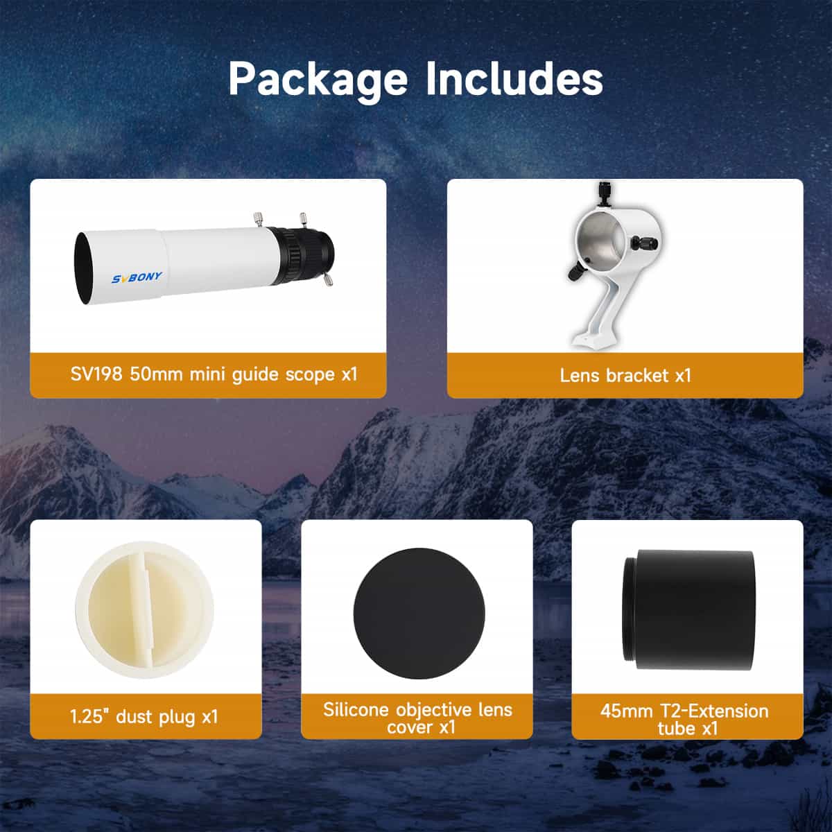 SVBONY SV198 50mm f/4.1 mini guide scope with dual helical focuser for autoguiding astrophotography