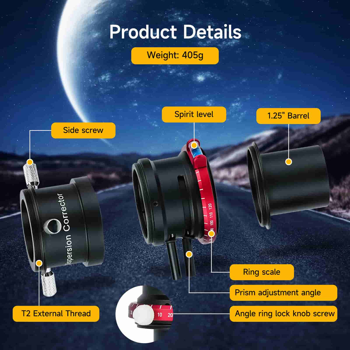 SVBONY SV199 1.25 inch atmospheric dispersion corrector ADC for planetary imaging and observing