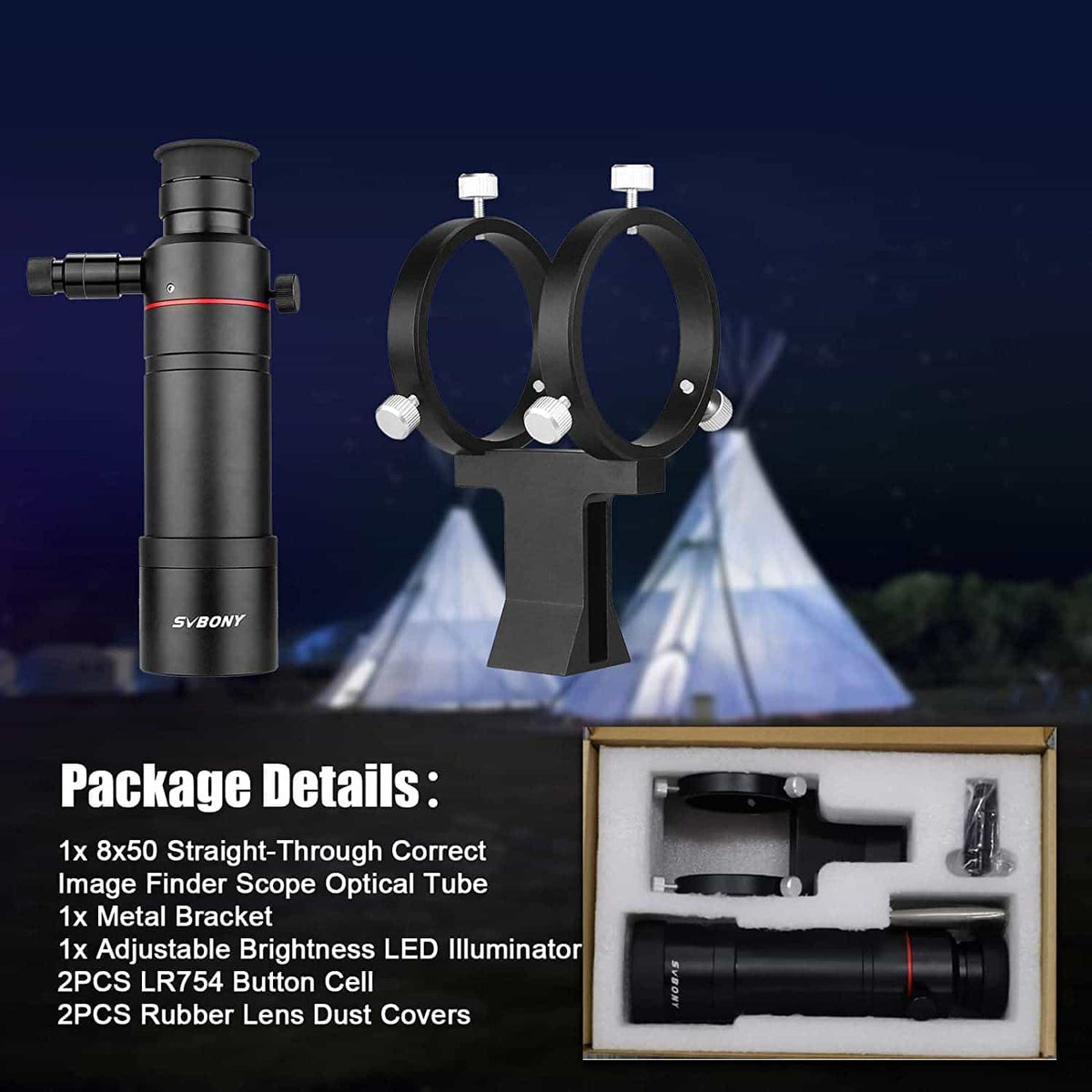 SVBONY SV208 8x50 correct-image illuminated finder scope for telescope alignment and star hopping