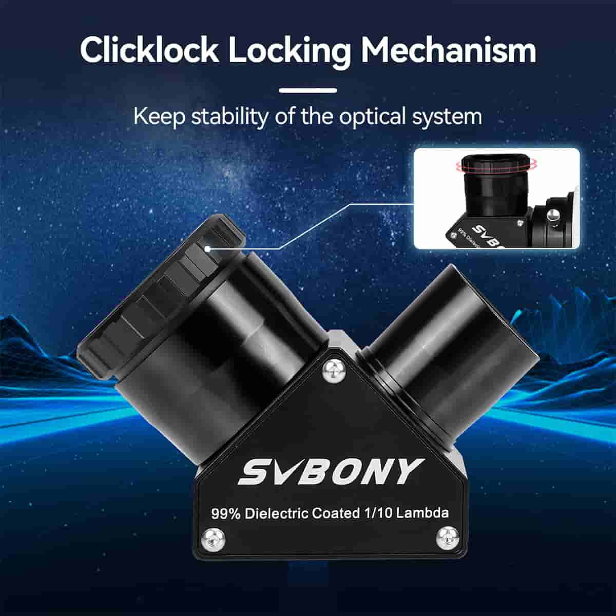 SVBONY SV223 1.25″ 90 degree Clicklock dielectric mirror star diagonal for visual observing