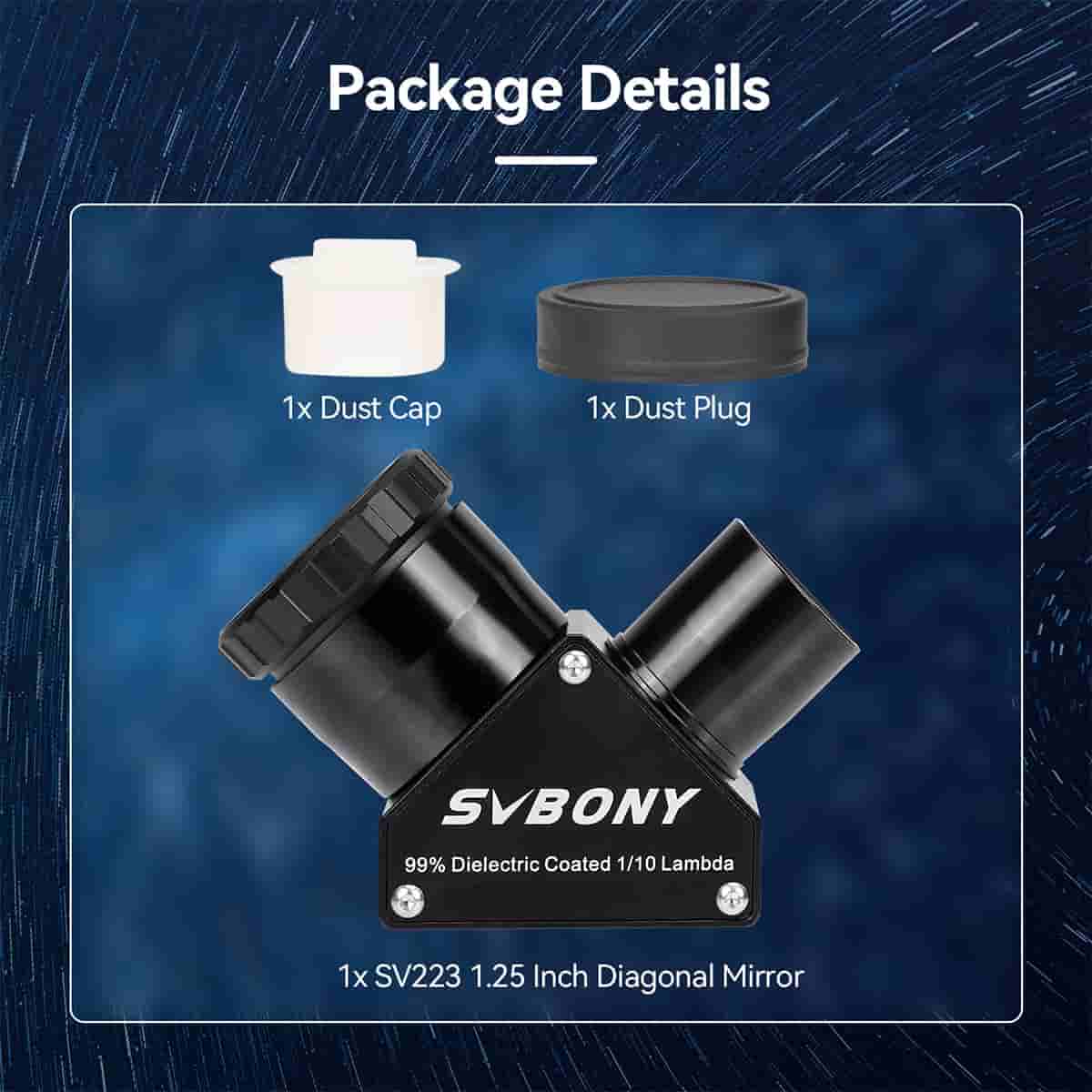 SVBONY SV223 1.25″ 90 degree Clicklock dielectric mirror star diagonal for visual observing