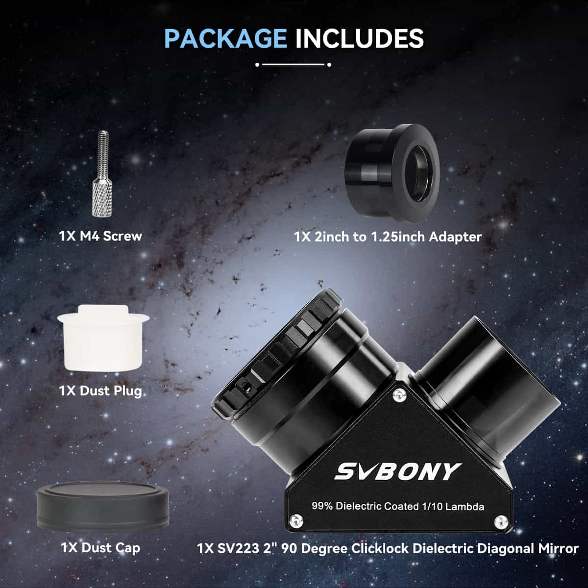SVBONY SV223 2″ 90 degree Clicklock dielectric mirror star diagonal for visual observing