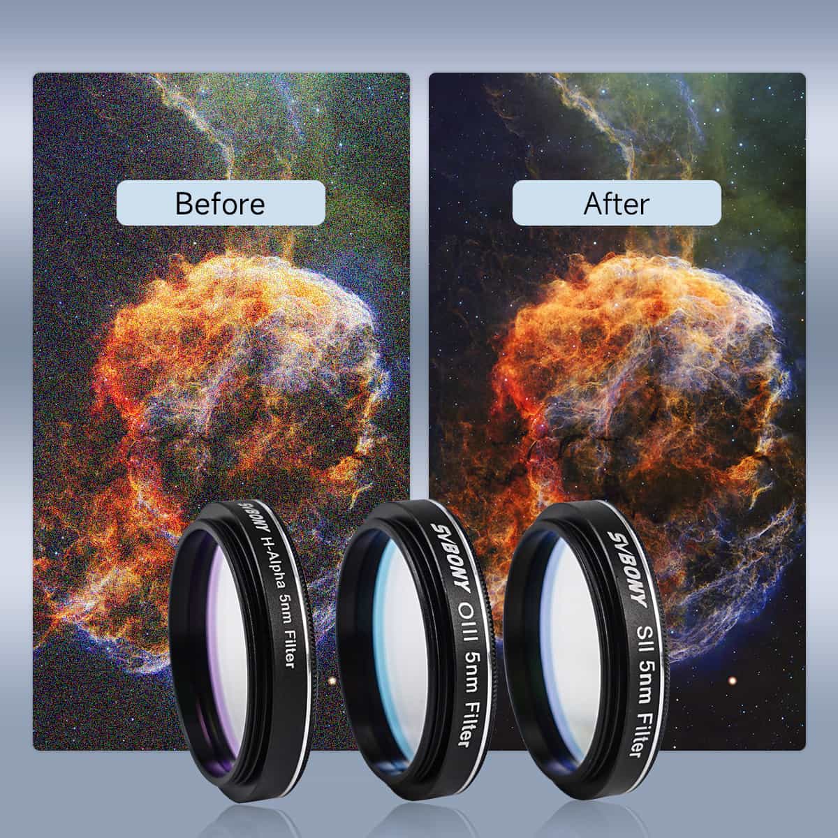 SVBONY SV227 1.25 inch SHO 5nm narrowband filter set for deep-sky nebula imaging