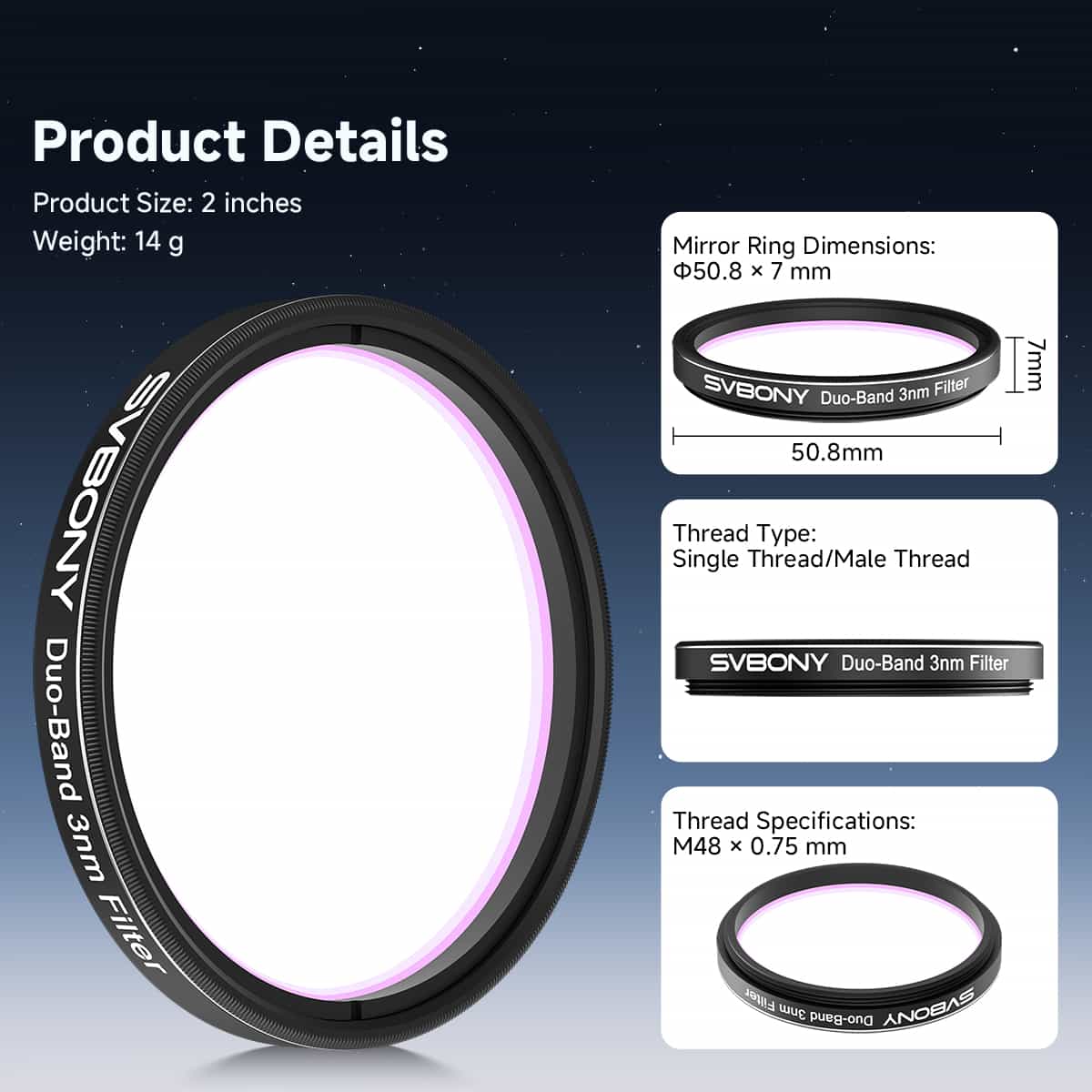 SVBONY SV220 2 inch 3nm filter M48 thread