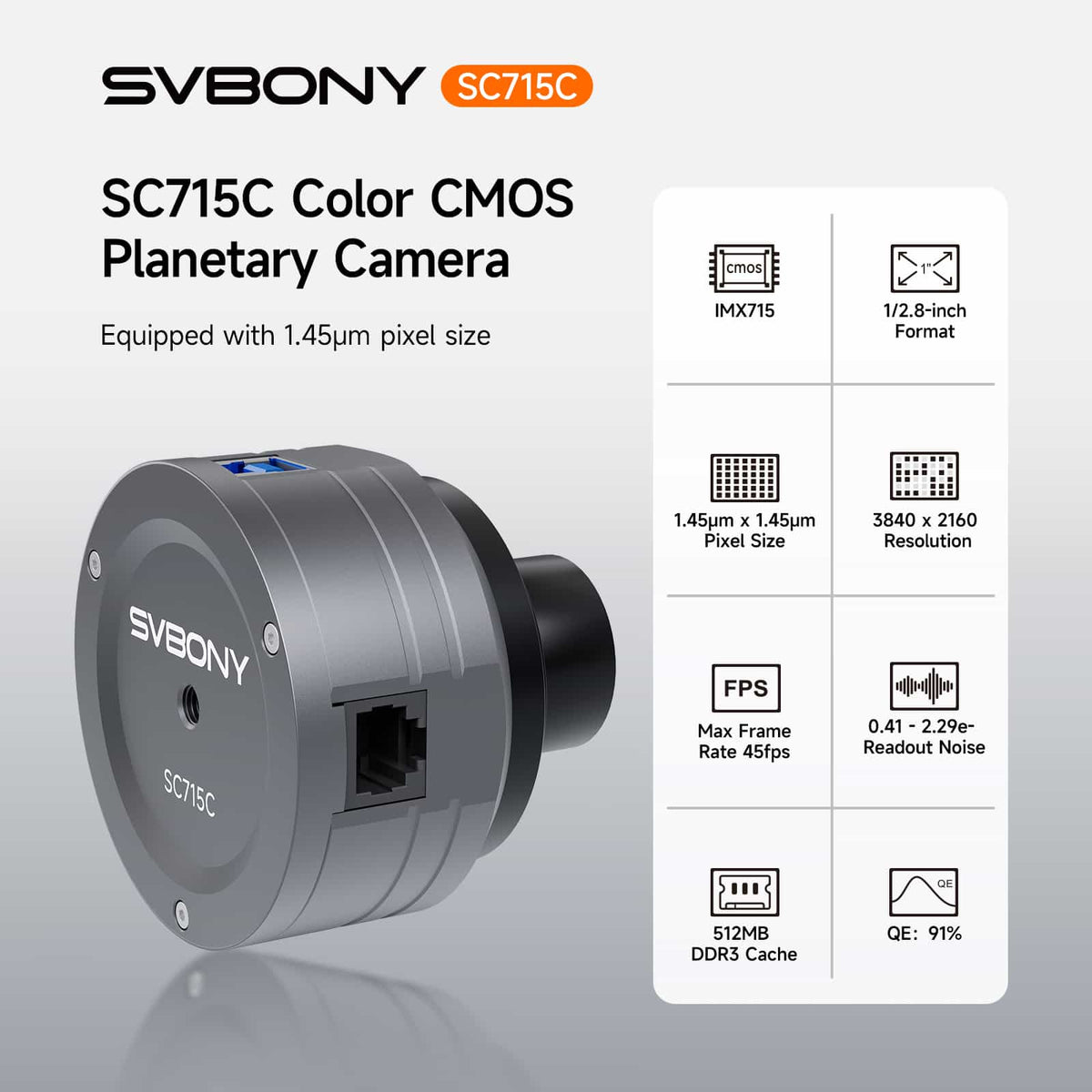 SVBONY SC715C colour planetary astronomy camera with Sony IMX715 sensor for lunar and planetary imaging