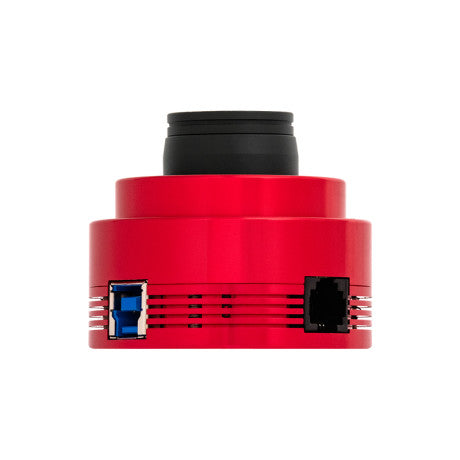 ZWO ASI678MC color planetary camera side view with USB and ST4 ports