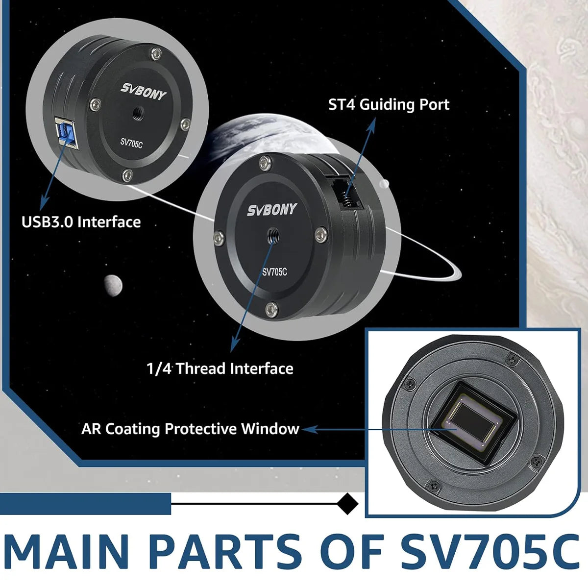 SVBONY SV705C colour planetary camera with Sony IMX585 sensor for planetary and lunar imaging
