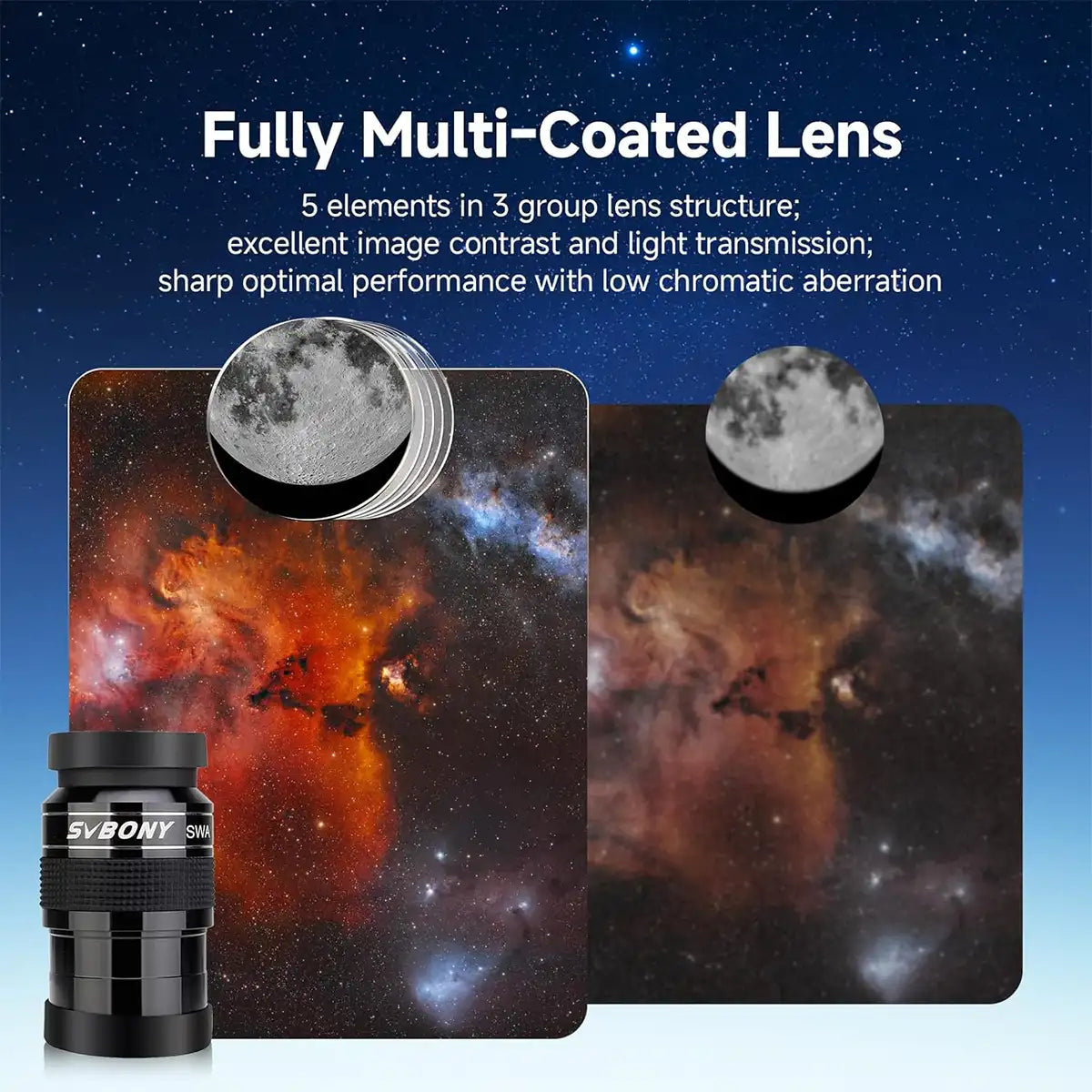 SVBONY SV154 2 inch 26mm 70 degree super wide angle eyepiece for low-power deep-sky observing