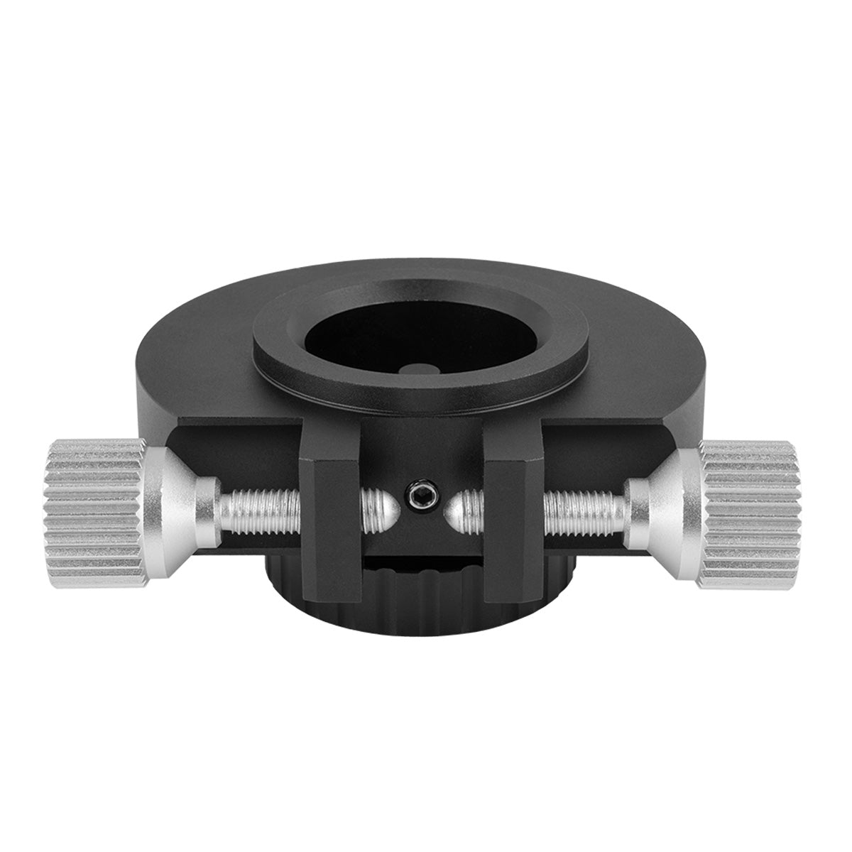 The Explore Scientific iEXOS-100 azimuth adjuster adapter shown against a plain background, with its adjustment screws visible.