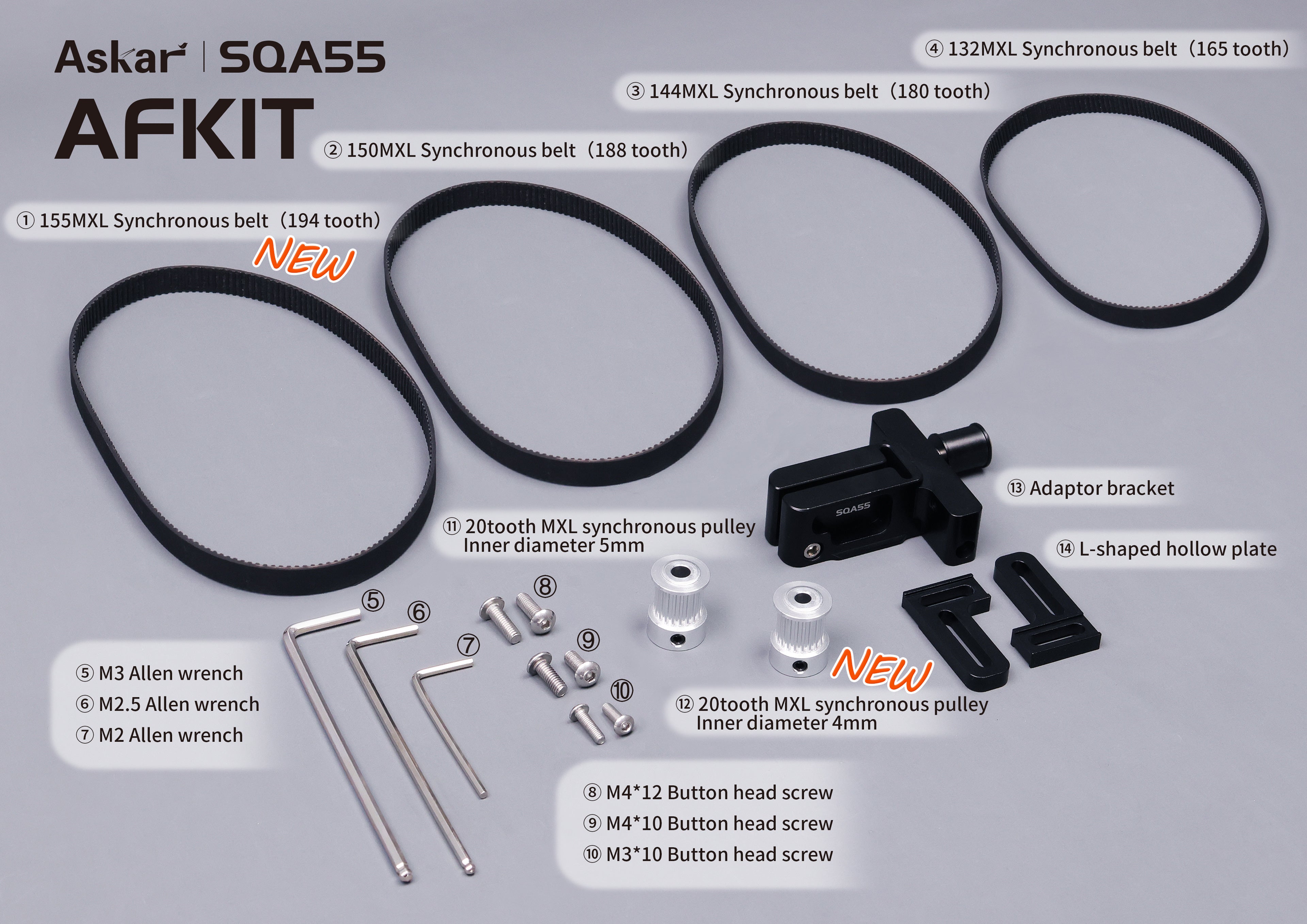 Askar SQA55 AF Kit - FAQ diagram showing how to adjust L-plate spacing for different electronic focuser brands